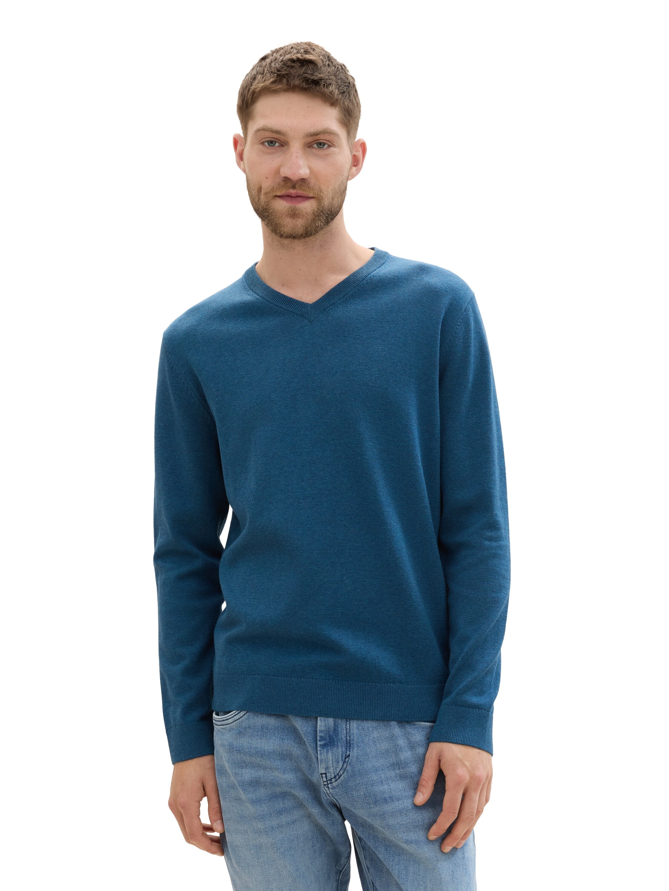 TOM TAILOR V-Ausschnitt-Pullover, mit kleiner Logo-Stickerei