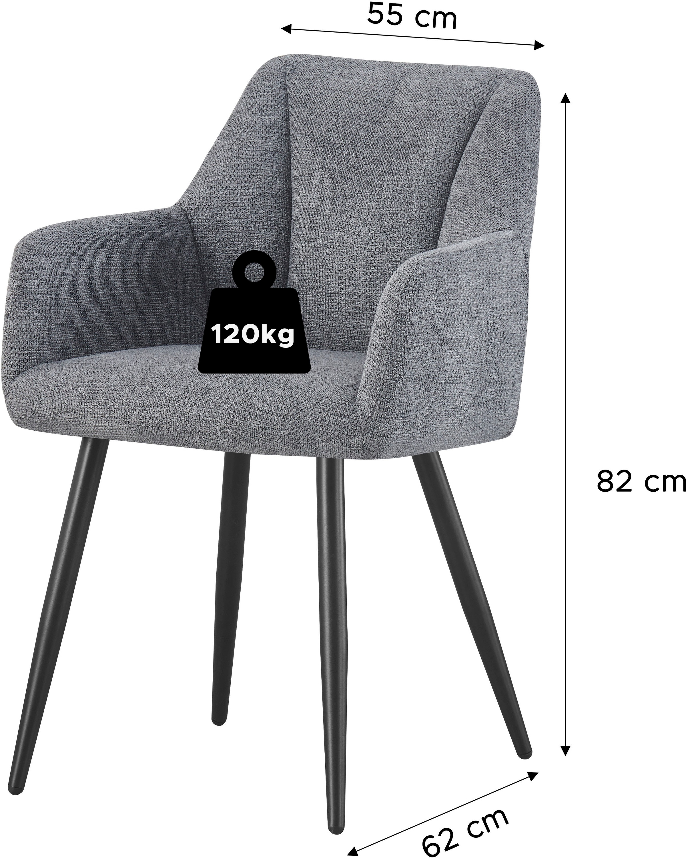 Home affaire Esszimmerstuhl »MILTON, 2er Set, mit Metallgestell in matt schwarz« (Set) 2 Stk.in verschiedenen Farben, Belsatbarkeit pro Stuhl 120 kg, mit Griffloch