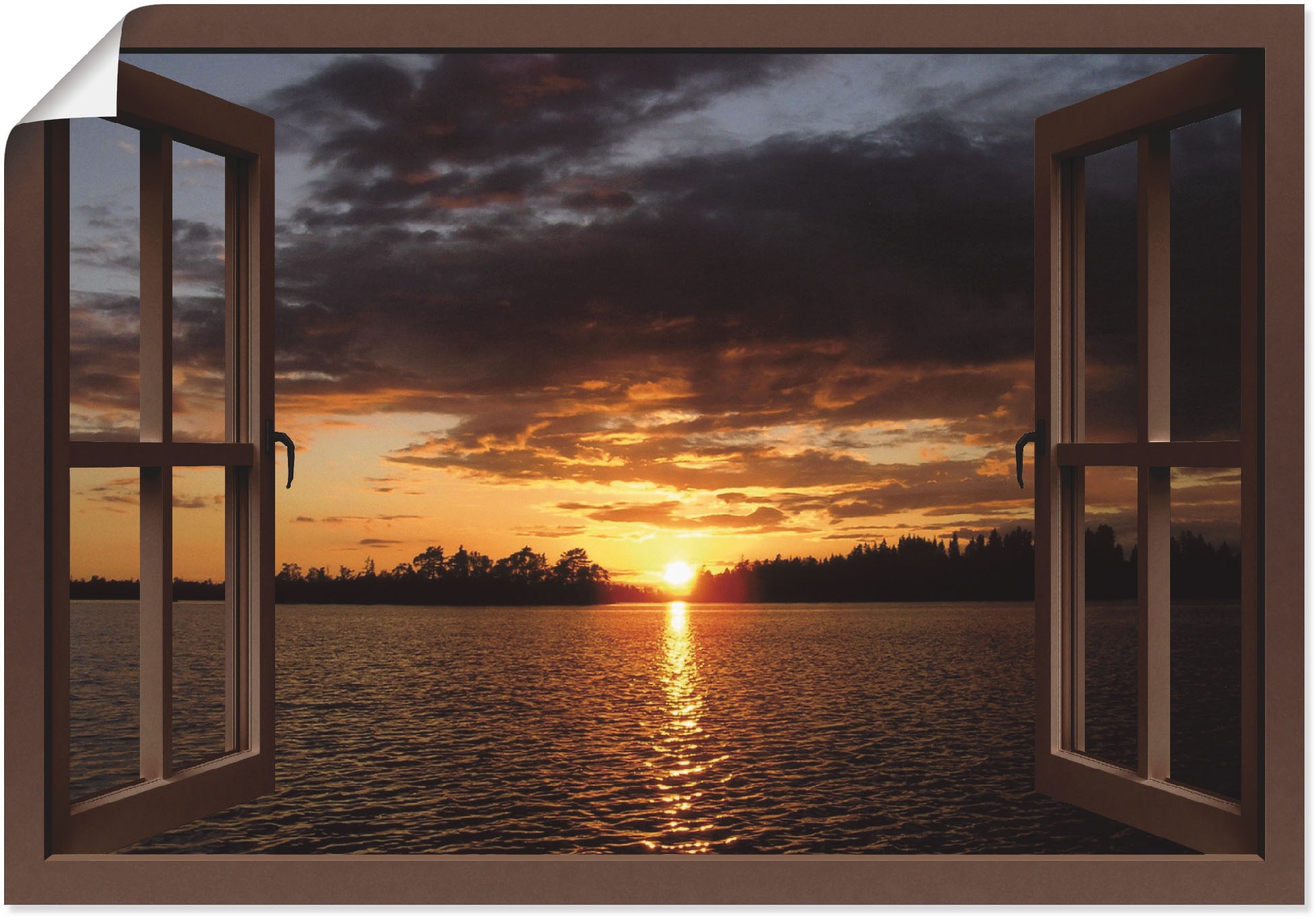 Image of Artland Wandbild »Sonnenuntergang am See mit Fenster«, Seebilder, (1 St.), in vielen Grössen & Produktarten - Alubild / Outdoorbild für den Aussenbereich, Leinwandbild, Poster, Wandaufkleber / Wandtattoo auch für Badezimmer geeignet bei Ackermann Versand 