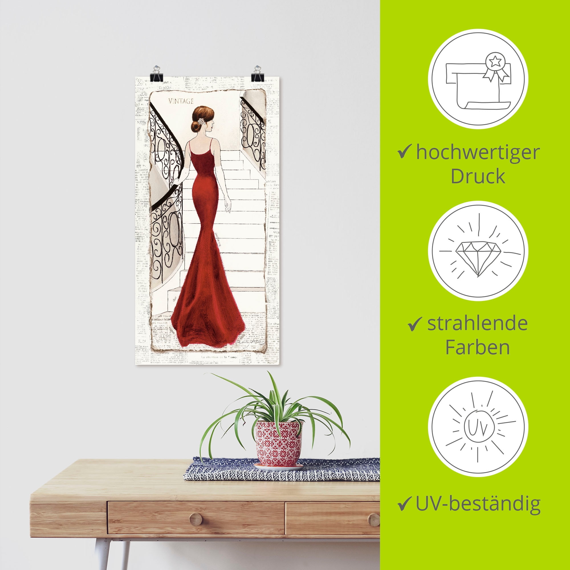 Artland Wandbild »Die schöne in Rot« Frau 1 Stk. tlg. als Leinwandbild, Poster in verschied. Grössen