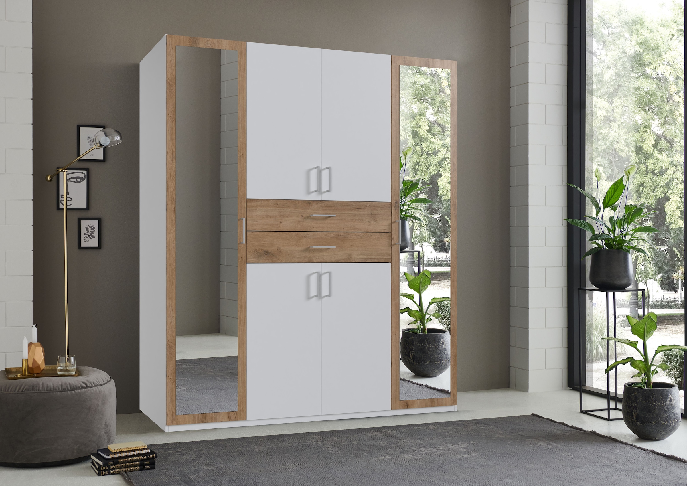 Wimex Kleiderschrank »Diver Drehtürenschrank mit Spiegel, 180, 225 o. 270cm breit«, Bestseller Schlafzimmerschrank wahlweise 3 Innenausstattungen