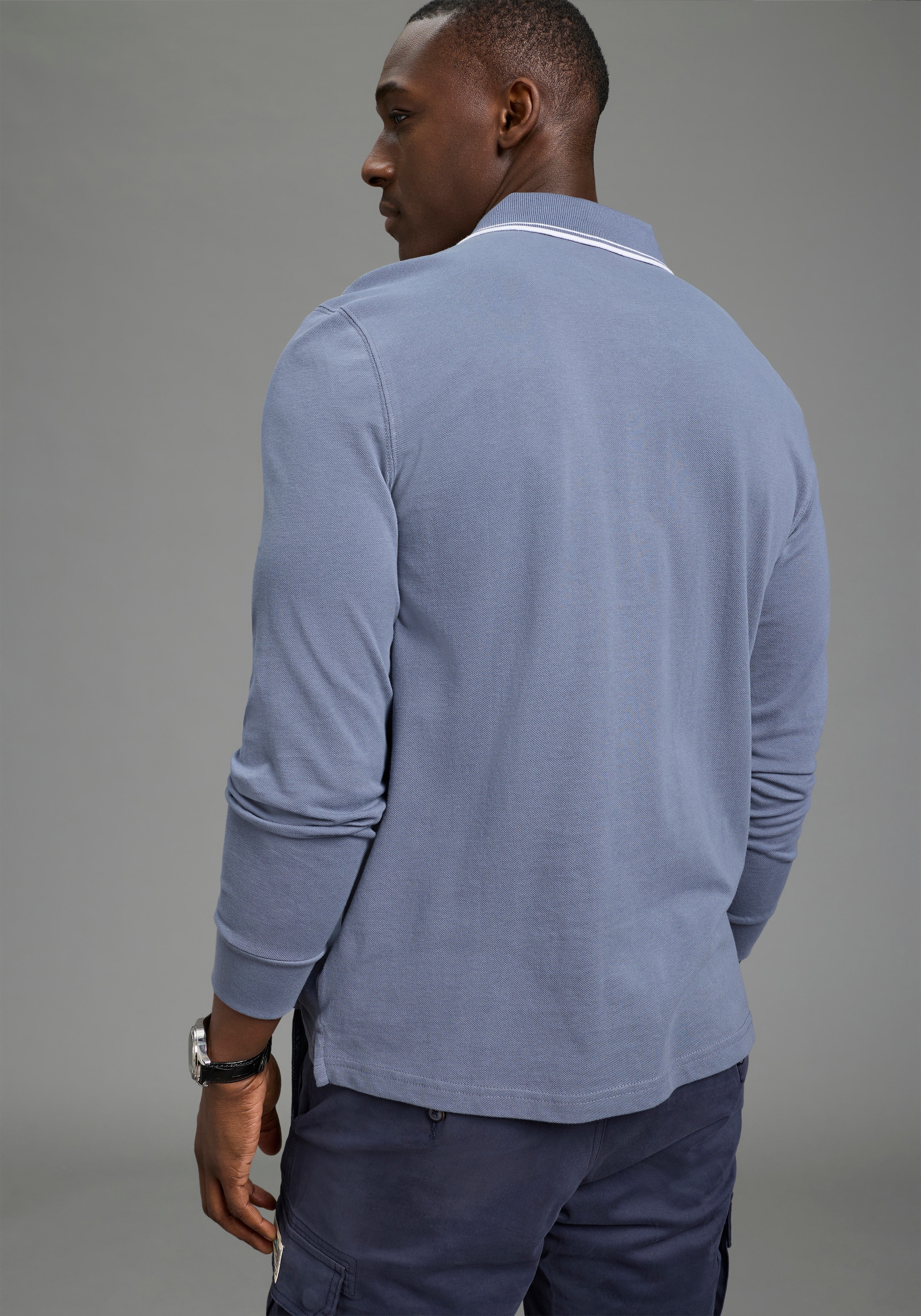 DELMAO Polo à manches longues »Neue Kollektion!« schmale Passform, Langarm, unifarben, aus Piqué-Material