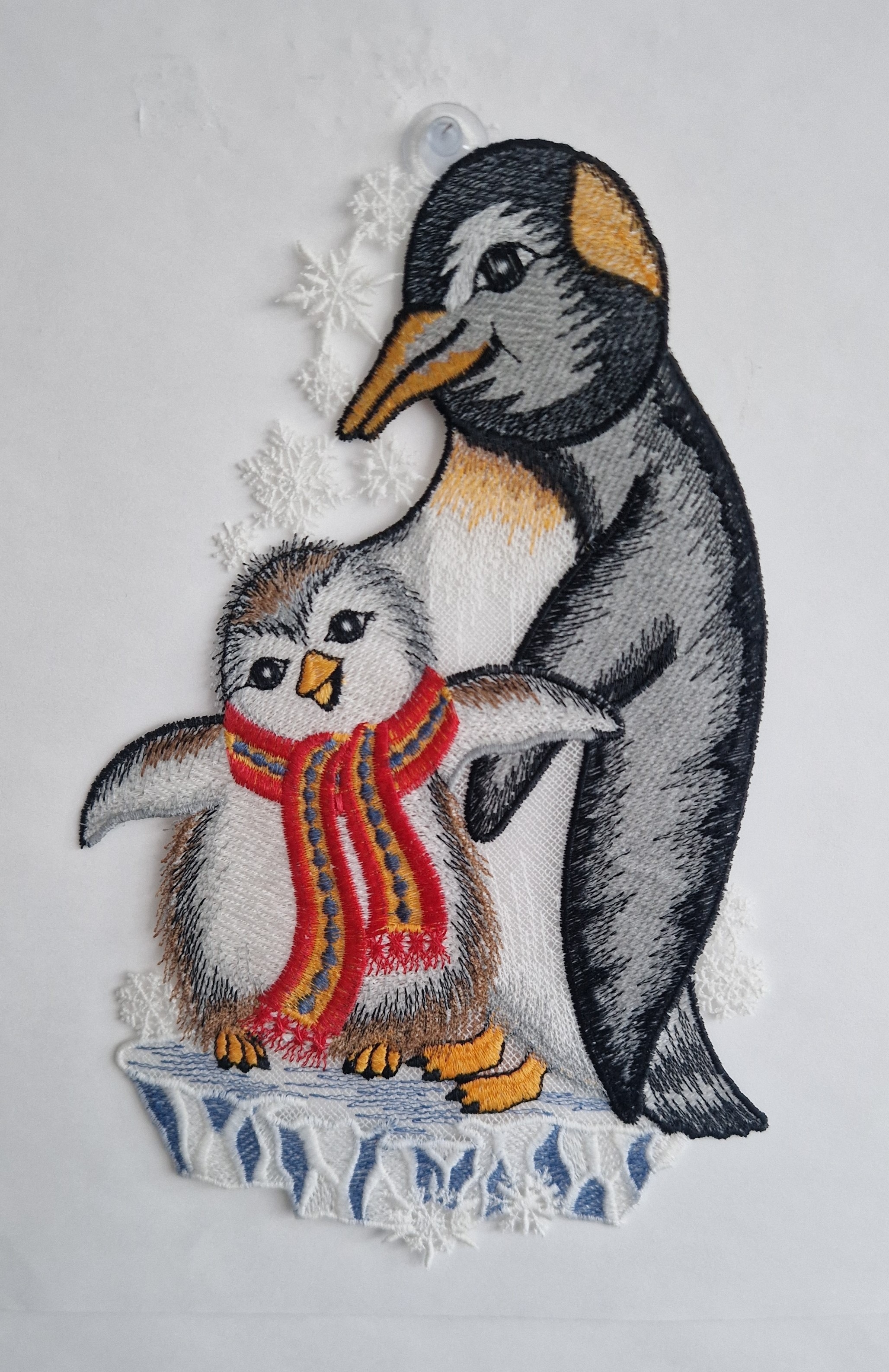 Image of Stickereien Plauen Fensterbild "Fensterbild Pinguine" echte Plauener Stickerei