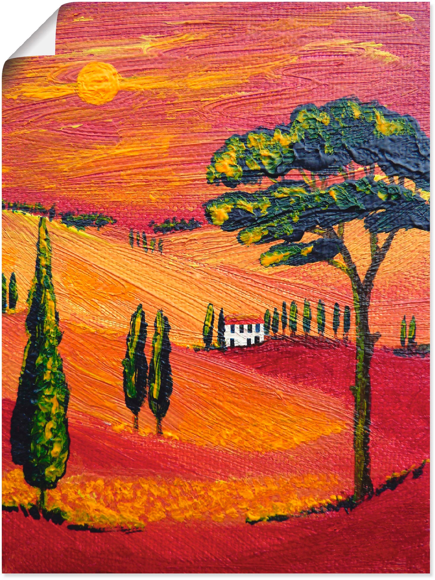 Image of Artland Wandbild »Irgendwo in der Toskana/Toscana«, Sonnenaufgang & -untergang, (1 St.), in vielen Grössen & Produktarten - Alubild / Outdoorbild für den Aussenbereich, Leinwandbild, Poster, Wandaufkleber / Wandtattoo auch für Badezimmer geeignet bei Acke