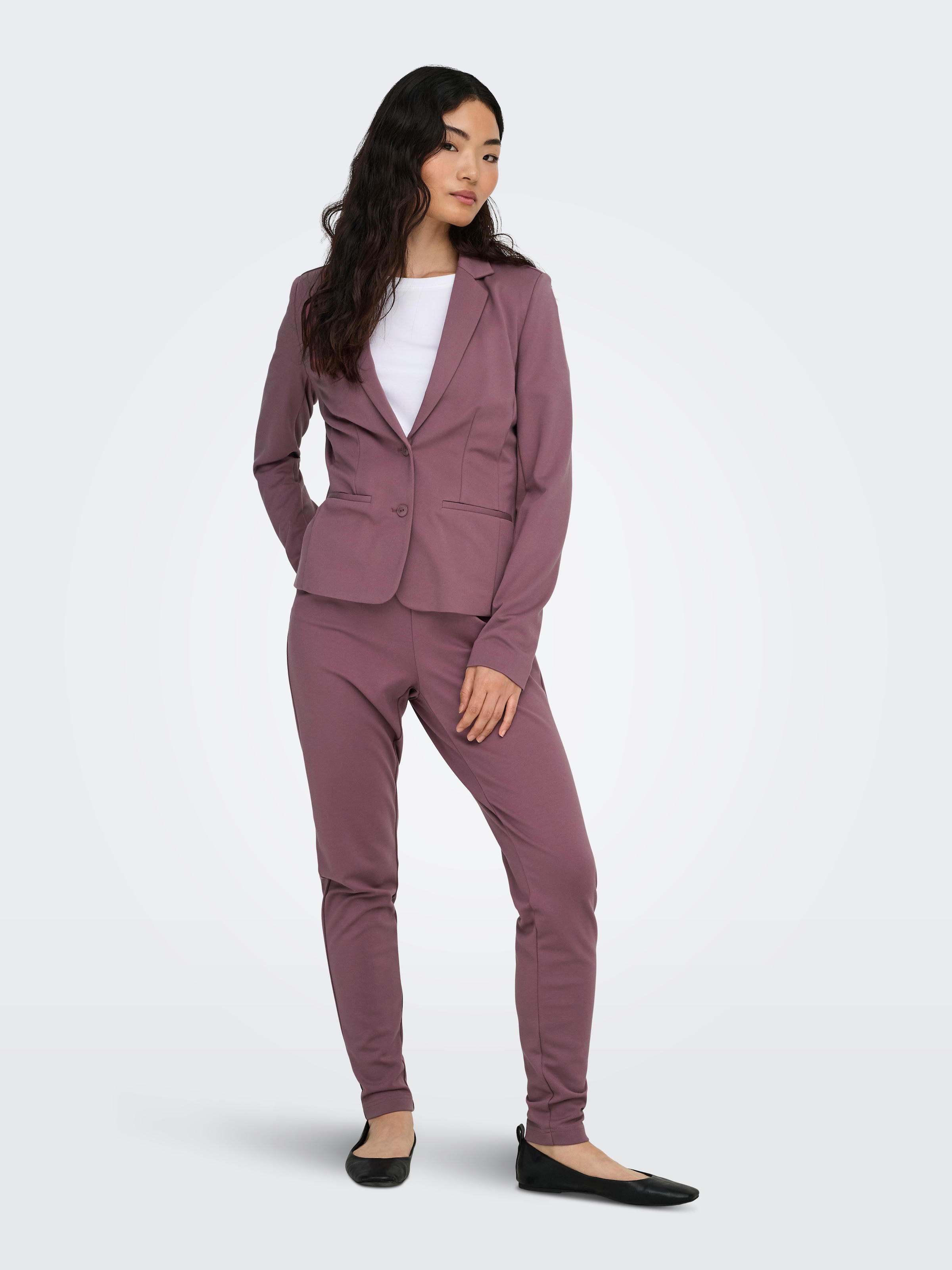 ONLY Blazer en jersey »ONLPOPTRASH – 2-Knopf Blazer mit taillierter Silhouette« coupe régulière, côtes Milano, mélange de matériaux, col à revers, uni