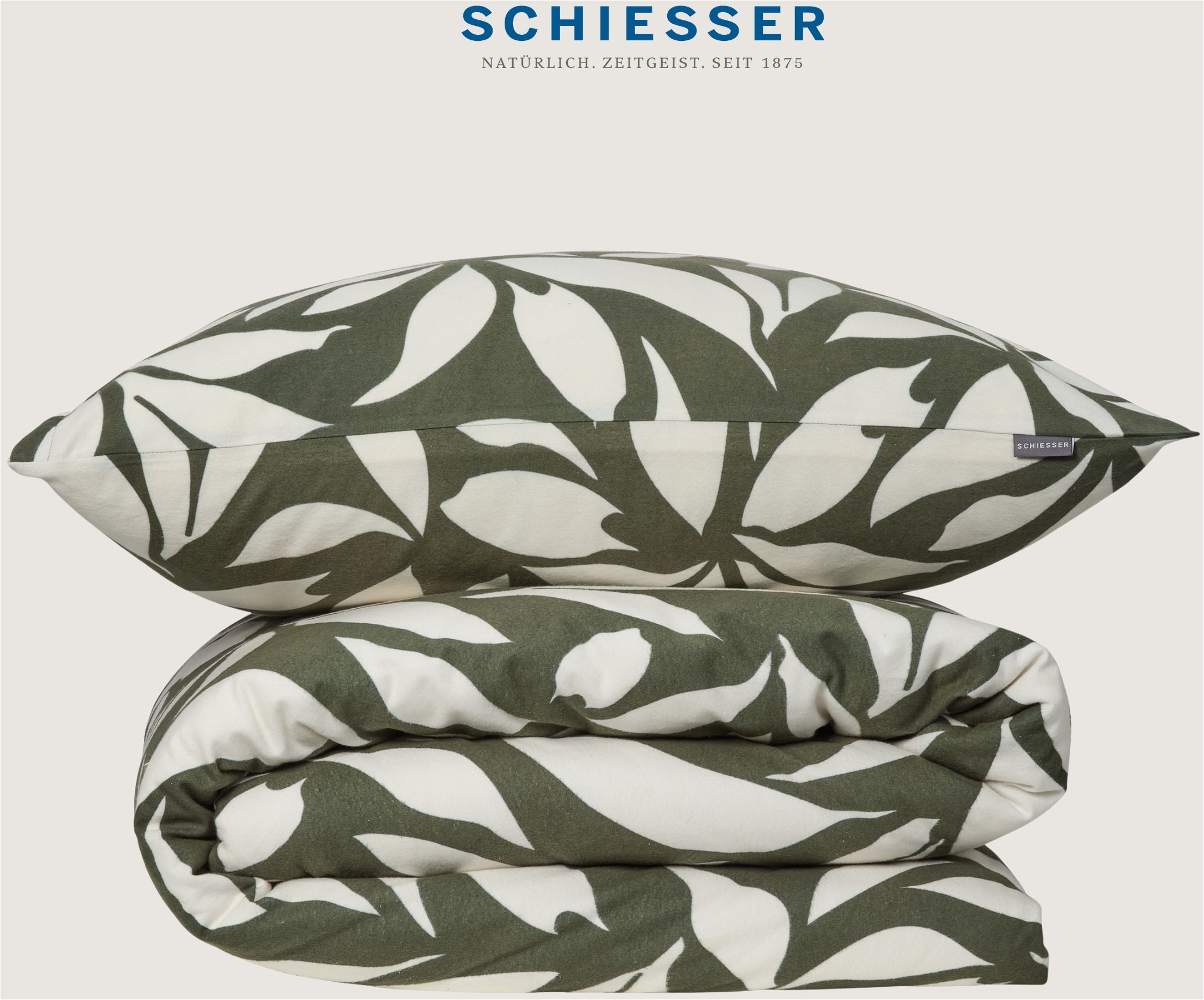 Schiesser Linge de lit »Leaf aus weichem Baumwollflanell mit floralem Muster« 2 cuis Made in Green