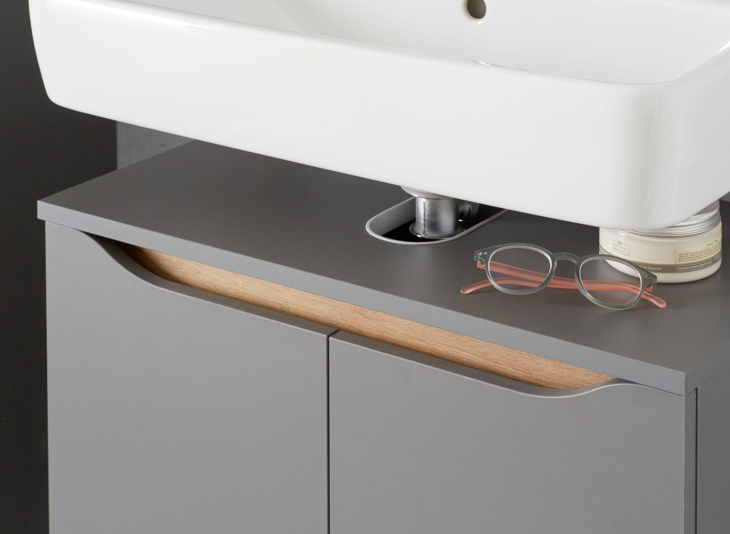 Saphir Armoire sous lavabo »Quickset Unterbeckenschrank, 60 cm breit, 2 Türen« meuble sous-lavabo avec découpe siphon, sans lavabo, sans poignées