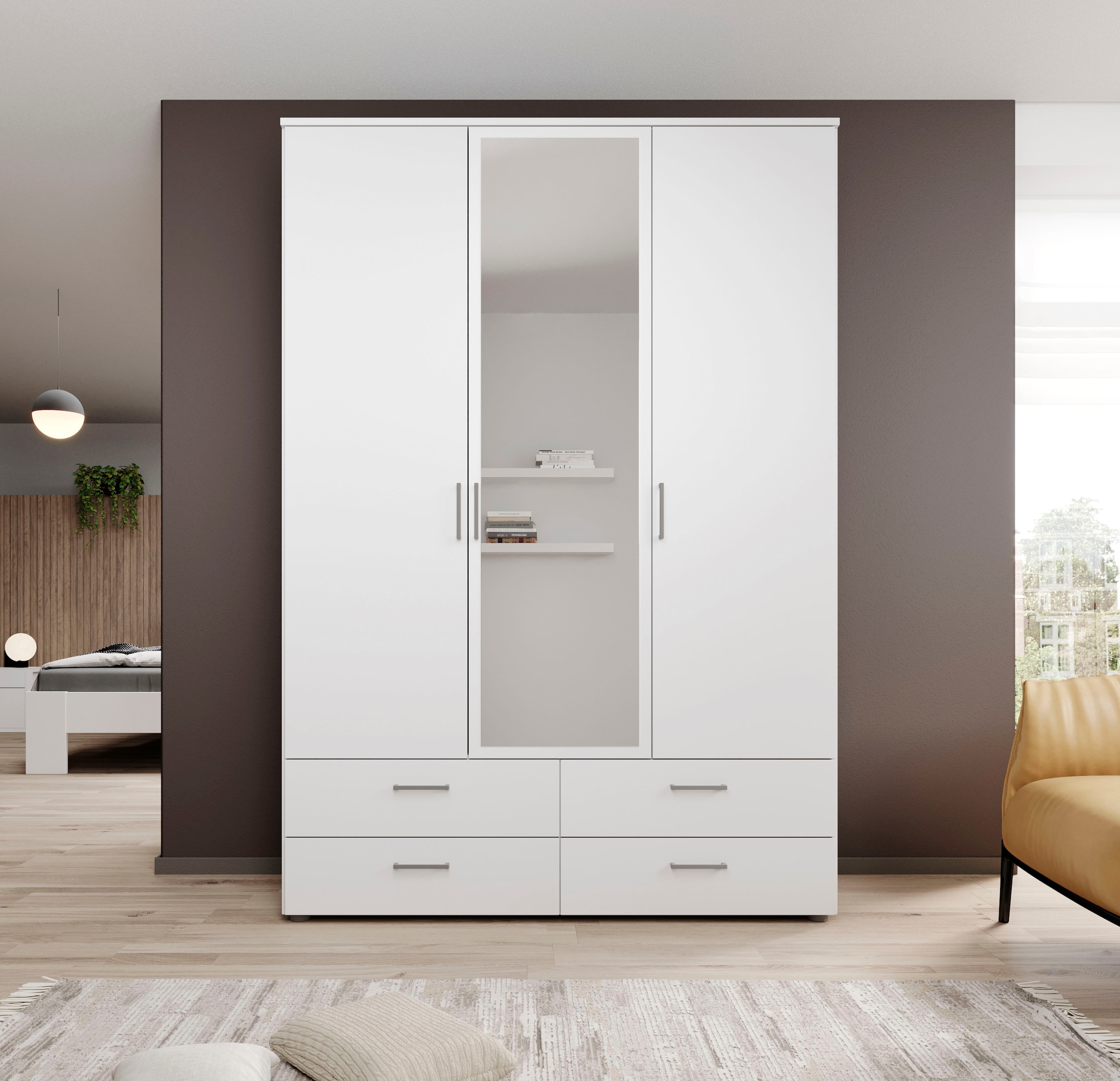 Schlafkontor Drehtürenschrank »Spazio«, weiss, Schlafzimmerschrank mit Spiegel