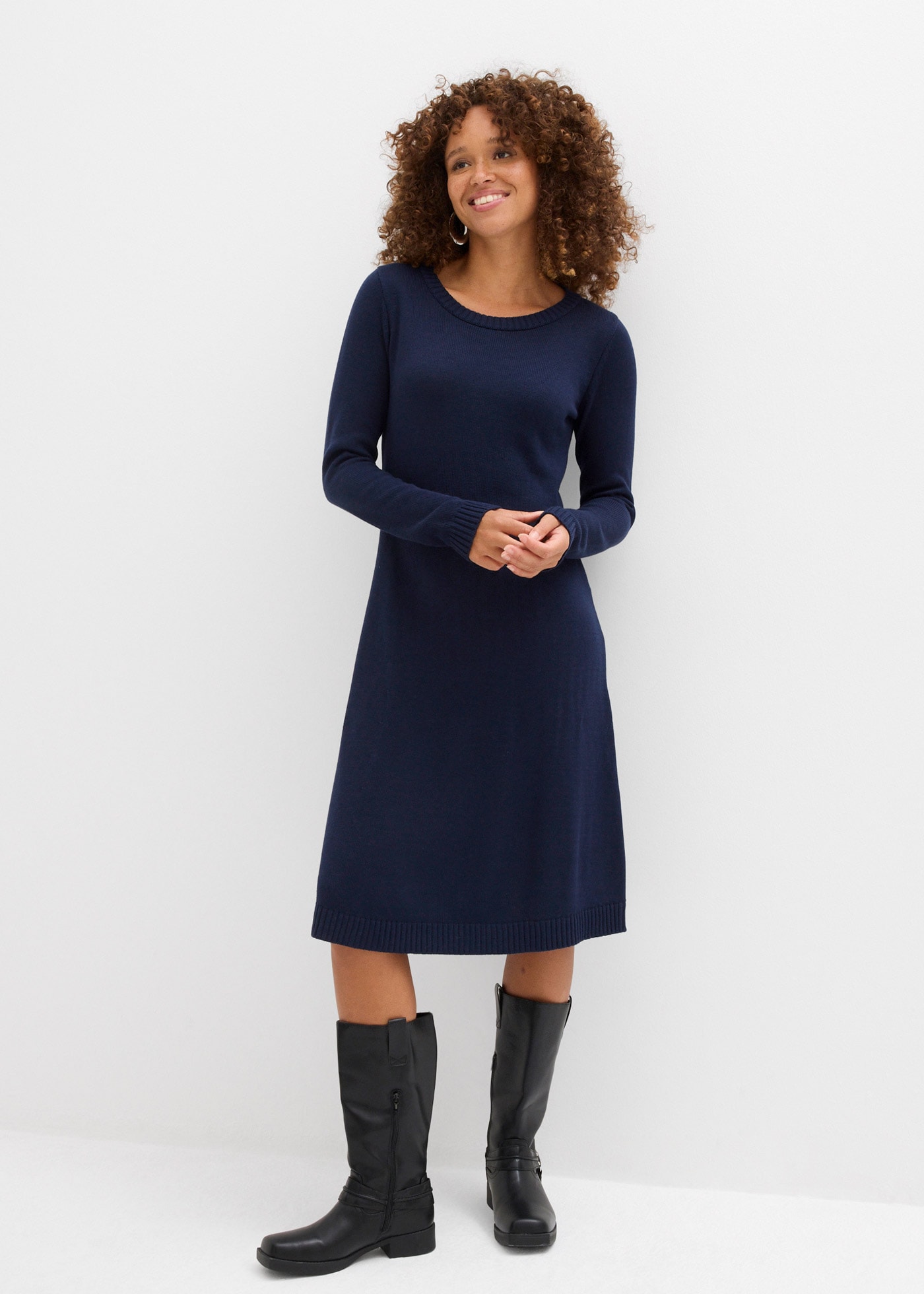 Image of bonprix Strickkleid "Strickkleid in ausgestellter Form" für den Alltag, aus Baumwolle und Polyacryl, ausgestellte Passform