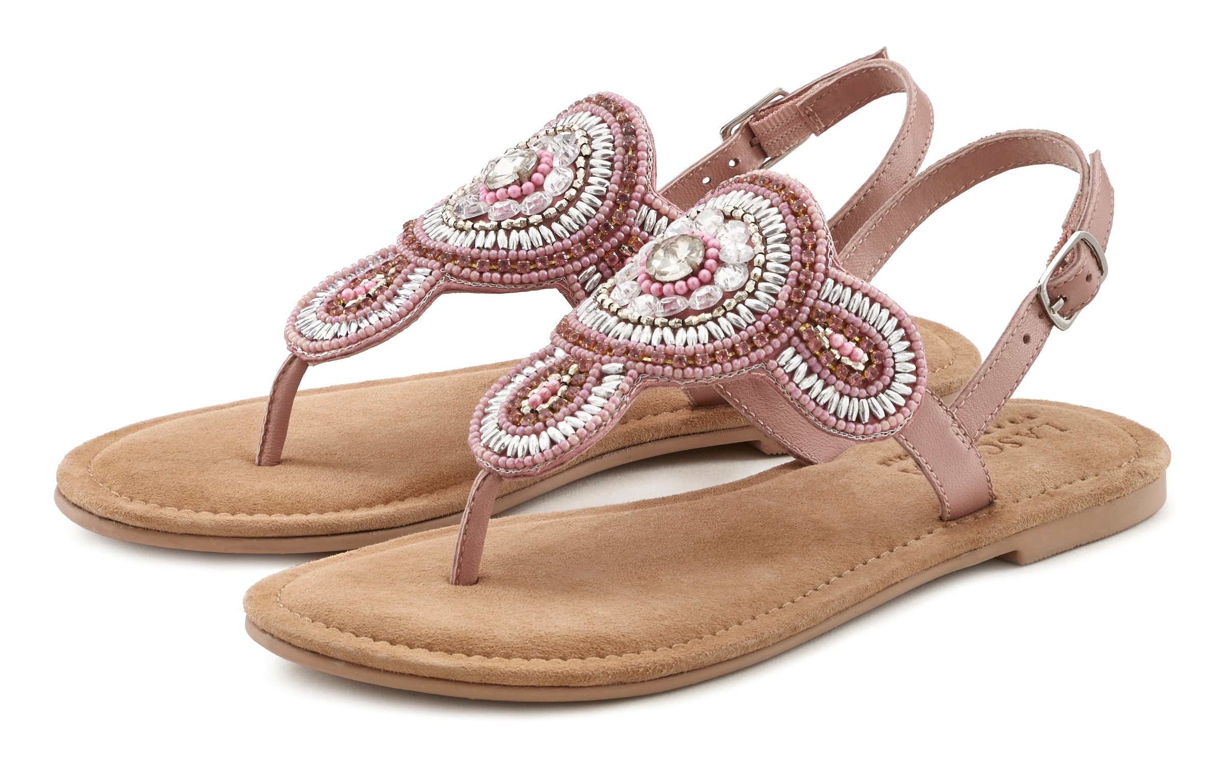 Image of LASCANA Zehentrenner "Sandalette, Sommerschuh, offener Schuh," Sandale, Pantolette in Glitzer-Optik und softer Lederinnensohle