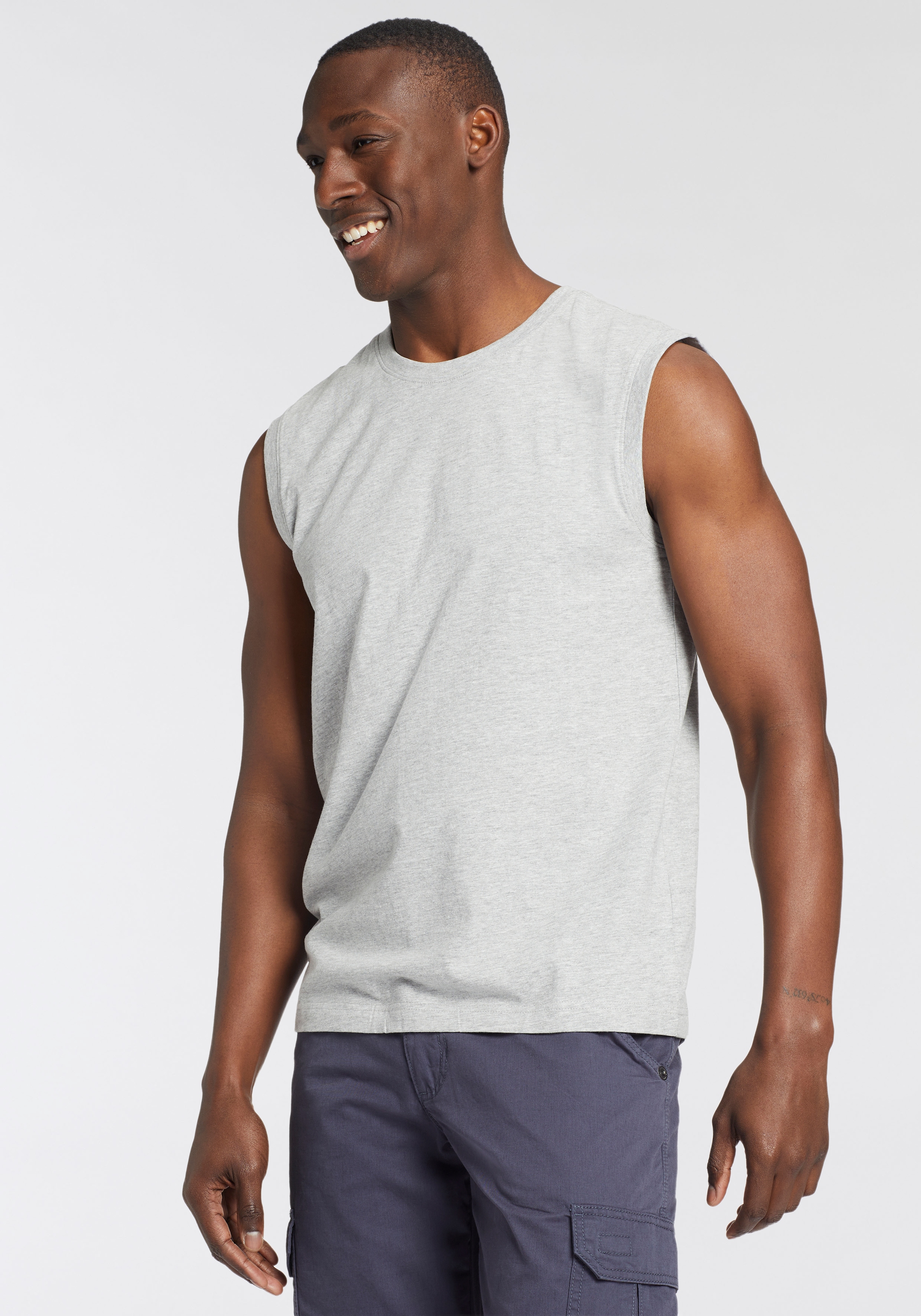 Man's World Muscleshirt, ärmellos, Basic-Stil, unifarben, Rundhalsausschnitt