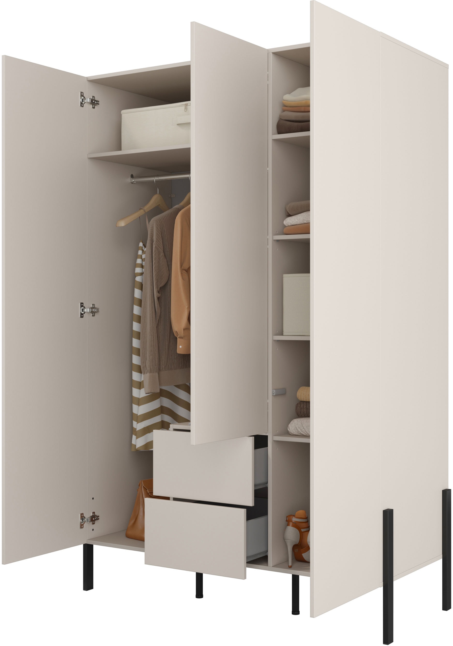 Home affaire Drehtürenschrank »Jukon, moderner Kleiderschrank mit Metallfüssen«, (B/H/T 3-Türer: ca. 135/210/60 4-Türer ca: 180/210/60), push to open Funktion, passend zur JUKON Serie, viel Stauraum