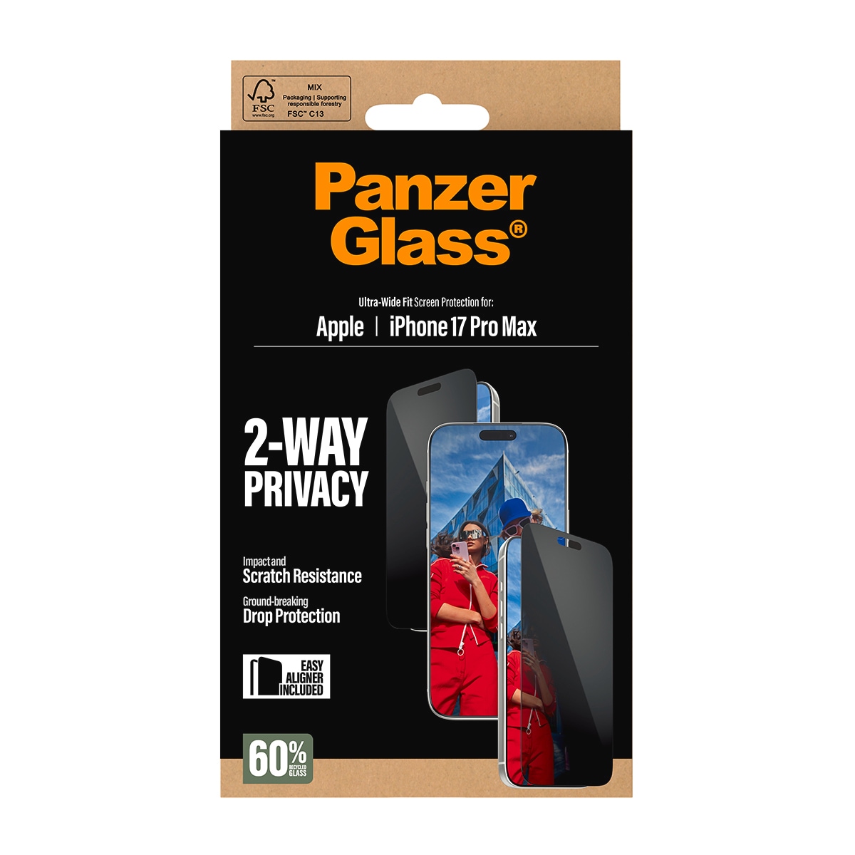 CARE by PanzerGlass Verre de protection d'écran »2-Way Privacy Ultra-Wide Fit Screen Protector« für Apple iPhone 17 Pro Max Displayschutzfolie, Schutzfolie, Bildschirmschutz, kratz- & stossfest