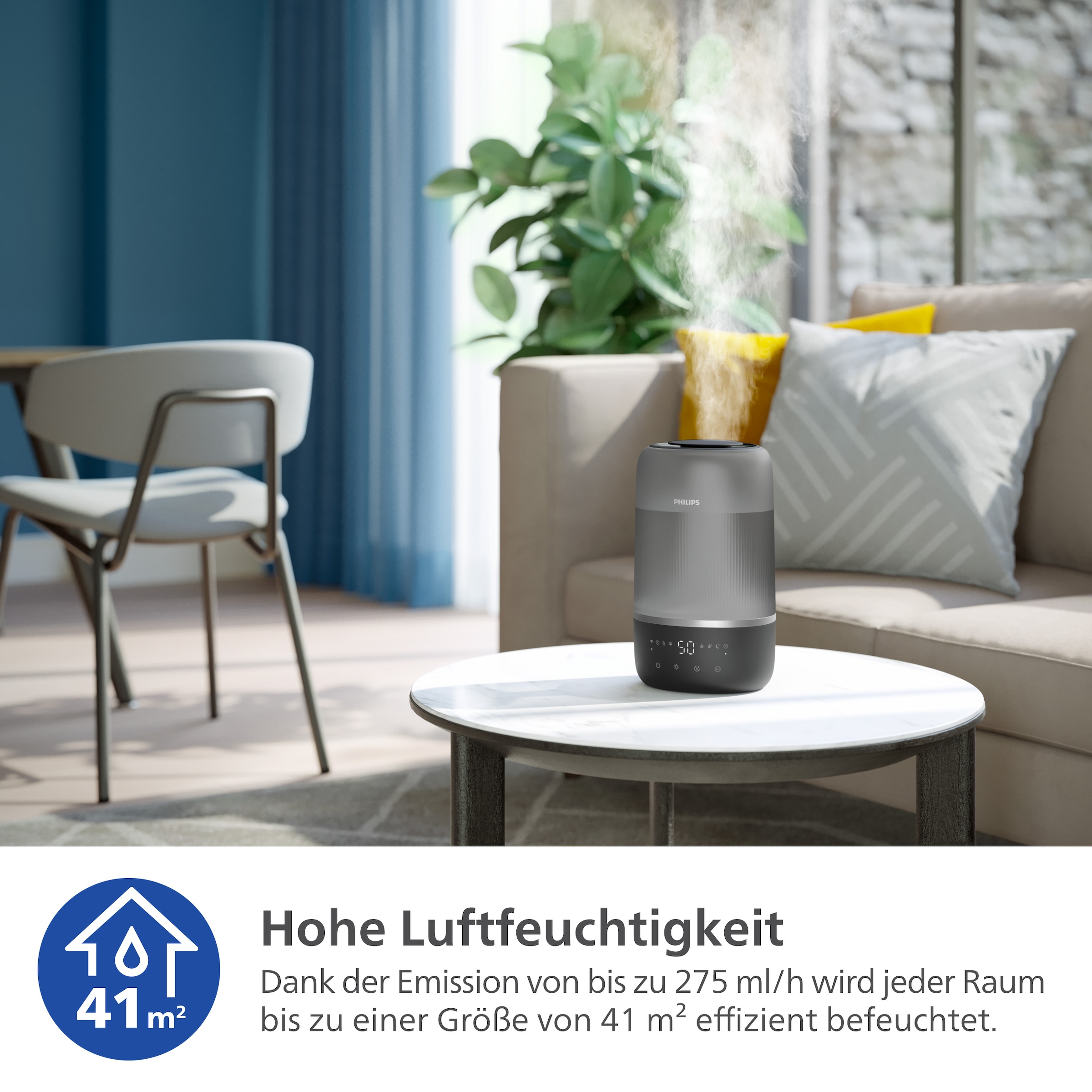 Philips Luftbefeuchter »HU1510 1000 Series, ultraschall« 3 l Wassertank für 41 m² Räume, mit Aroma-Diffusor, Stimmungslicht, App verbunden