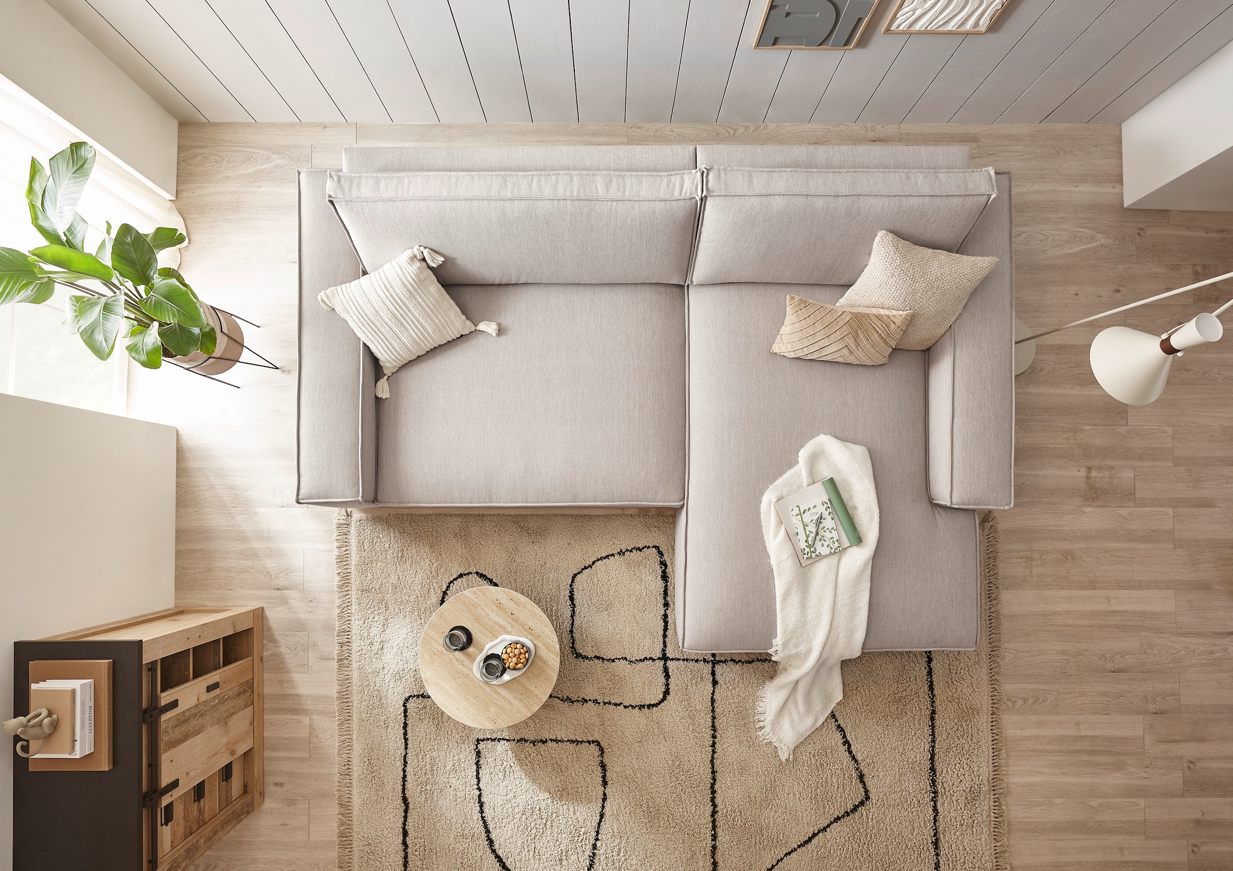 Home affaire Ecksofa »NEU: SHERWOOD XXL 284, Big-Sofa L-Form, tiefe Sitzfläche 95 cm, Cord«, Recamiere rechts/links, als Schlafsofa stellbar, Cord u. Leinenoptik