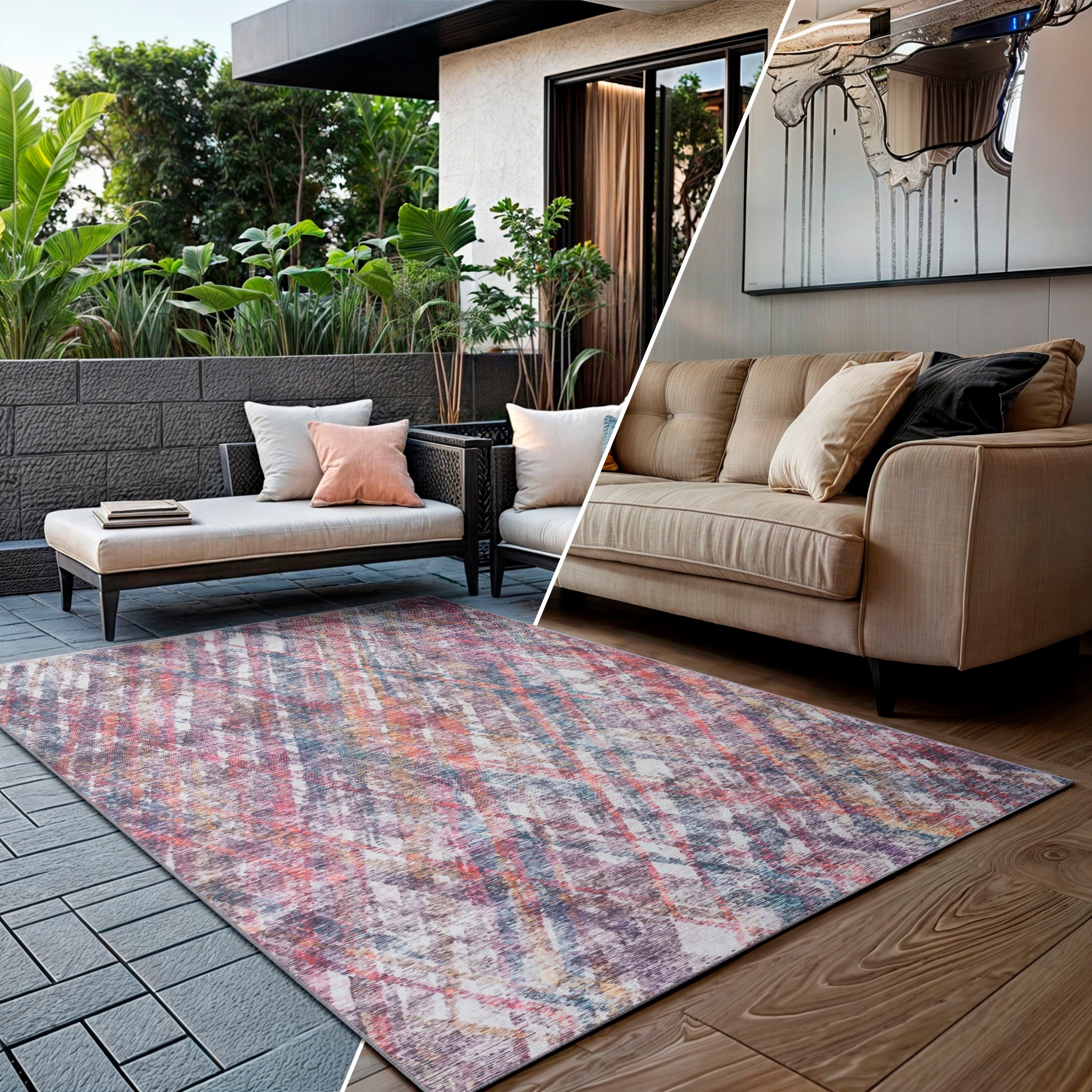 Image of GOODproduct Teppich "Oryn" rechteckig 8 mm Höhe Flachgewebe, modern kariert, In- und Outdoor geeignet