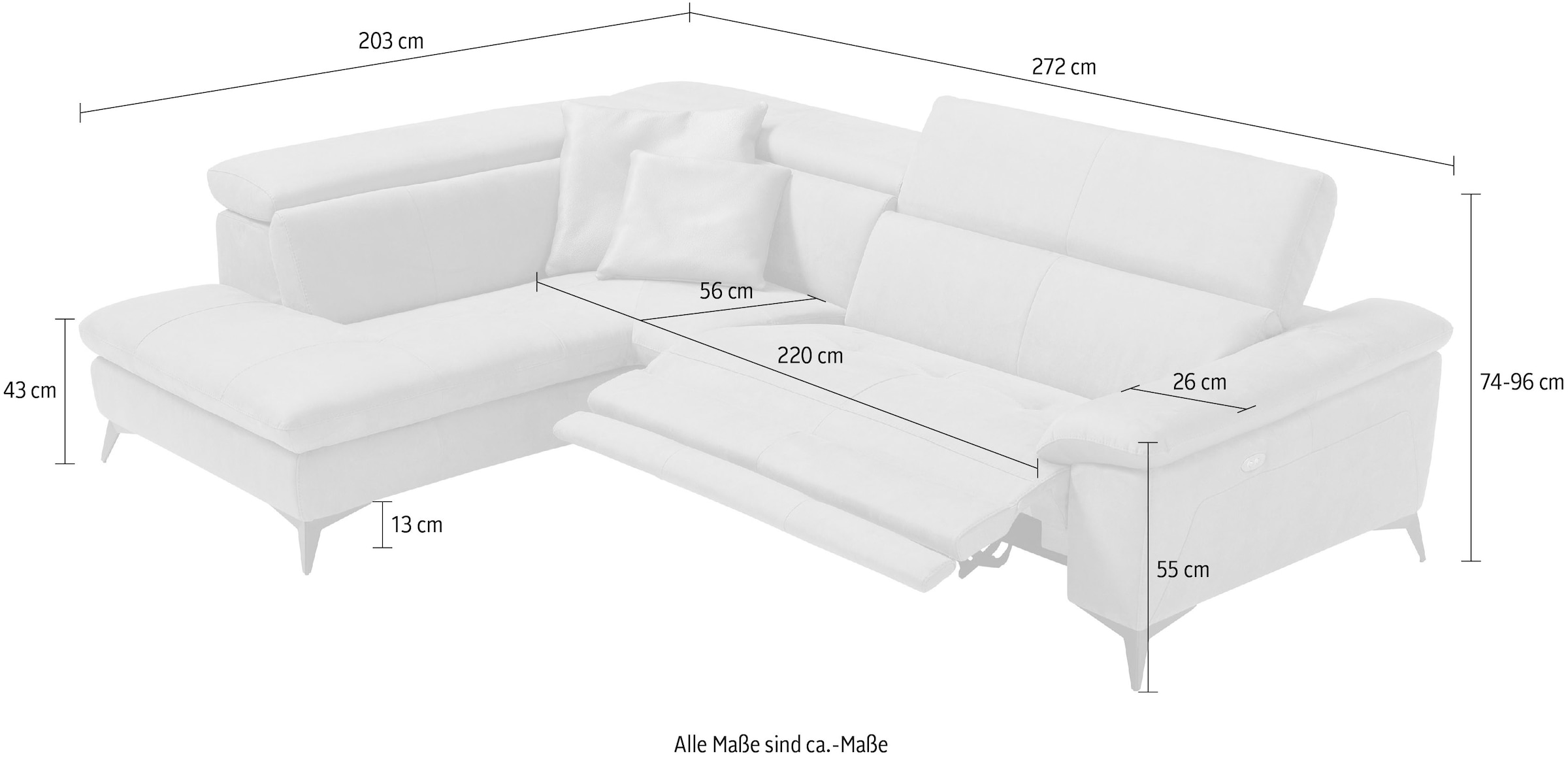 Egoitaliano Ecksofa »Martine, Multifunktionssofa mit Komfortfunktionen, edel und bequem« mit Ottomane, elektrischer Relaxfunktion und Kopfteilverstellung