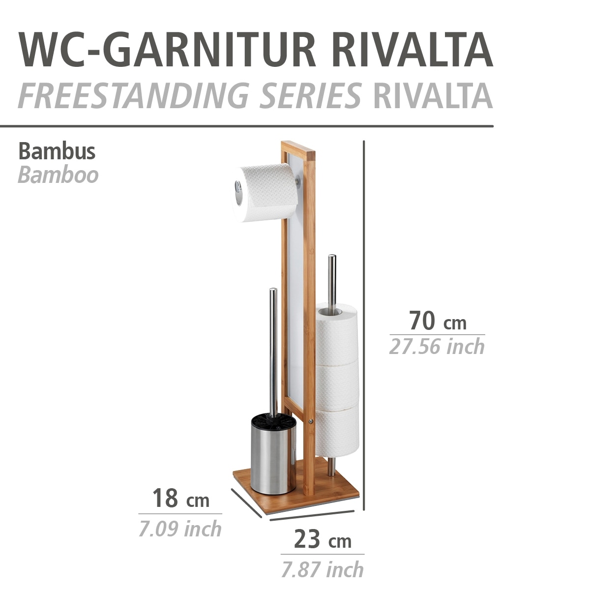 Finde WENKO WC-Garnitur »Rivalta«, 1 St., aus  Bambus-Polyester-Polypropylen, integrierter Toilettenpapierhalter und WC-Bürstenhalter  auf