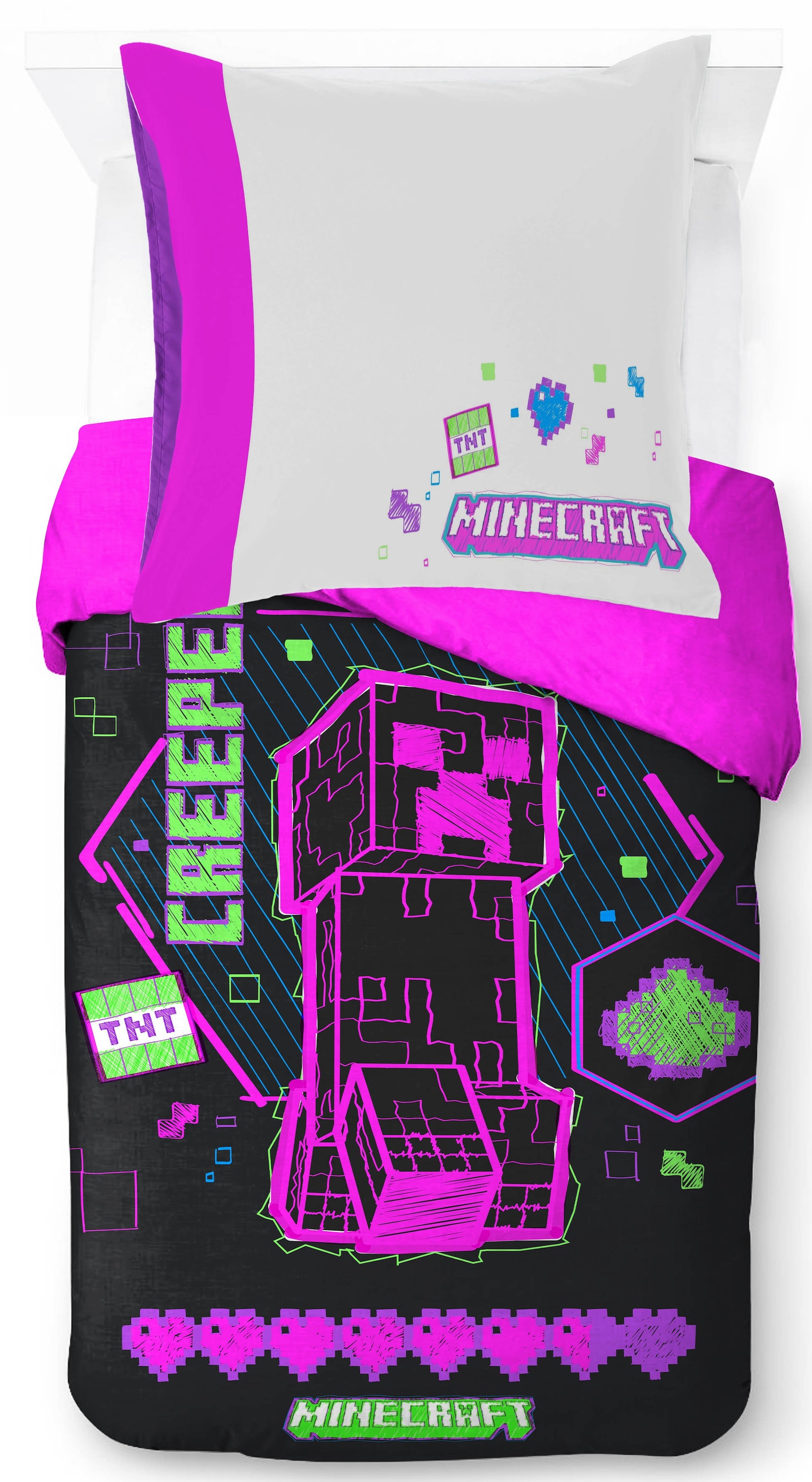 Image of Minecraft Kinderbettwäsche "Minecraft Cyber Neon" 2 100% Baumwolle