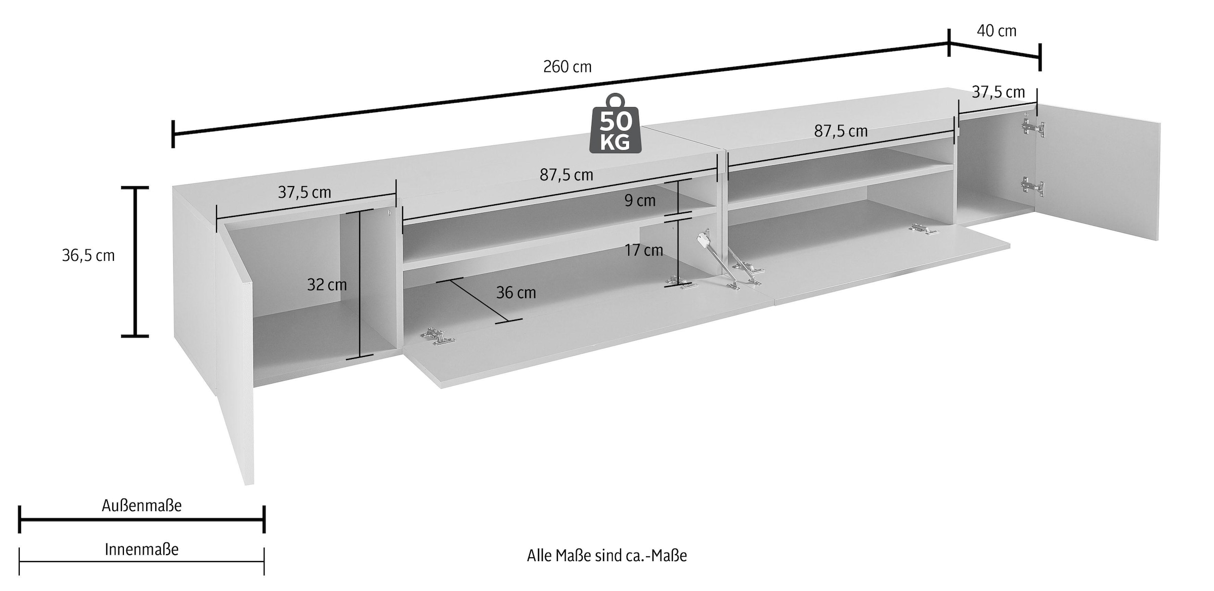 INOSIGN Lowboard, Breite 260 cm, ohne Beleuchtung