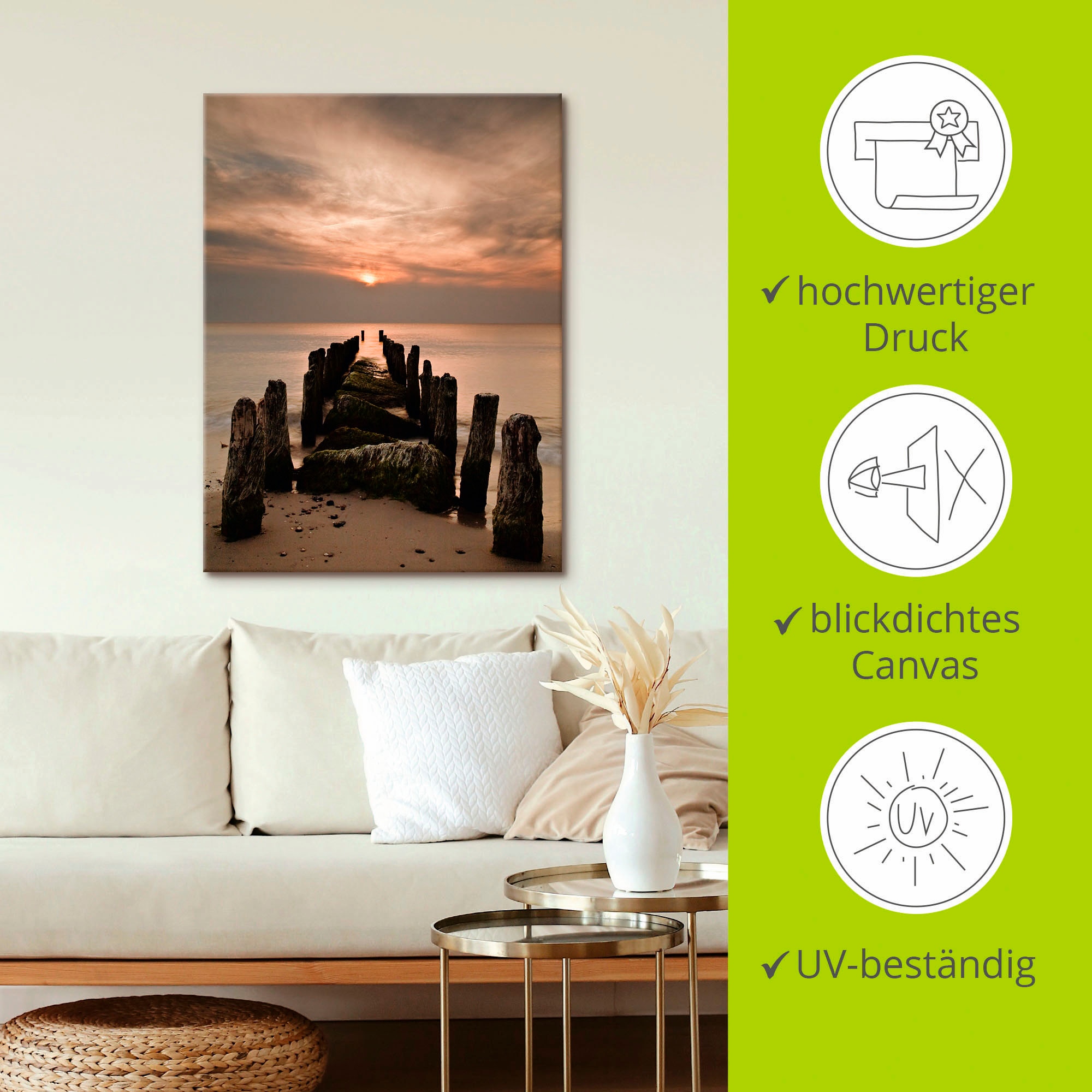 Artland Tableau sur toile »Sonnenuntergang an der Ostsee« 1 cuis tlg. auf Holzrahmen gespannt