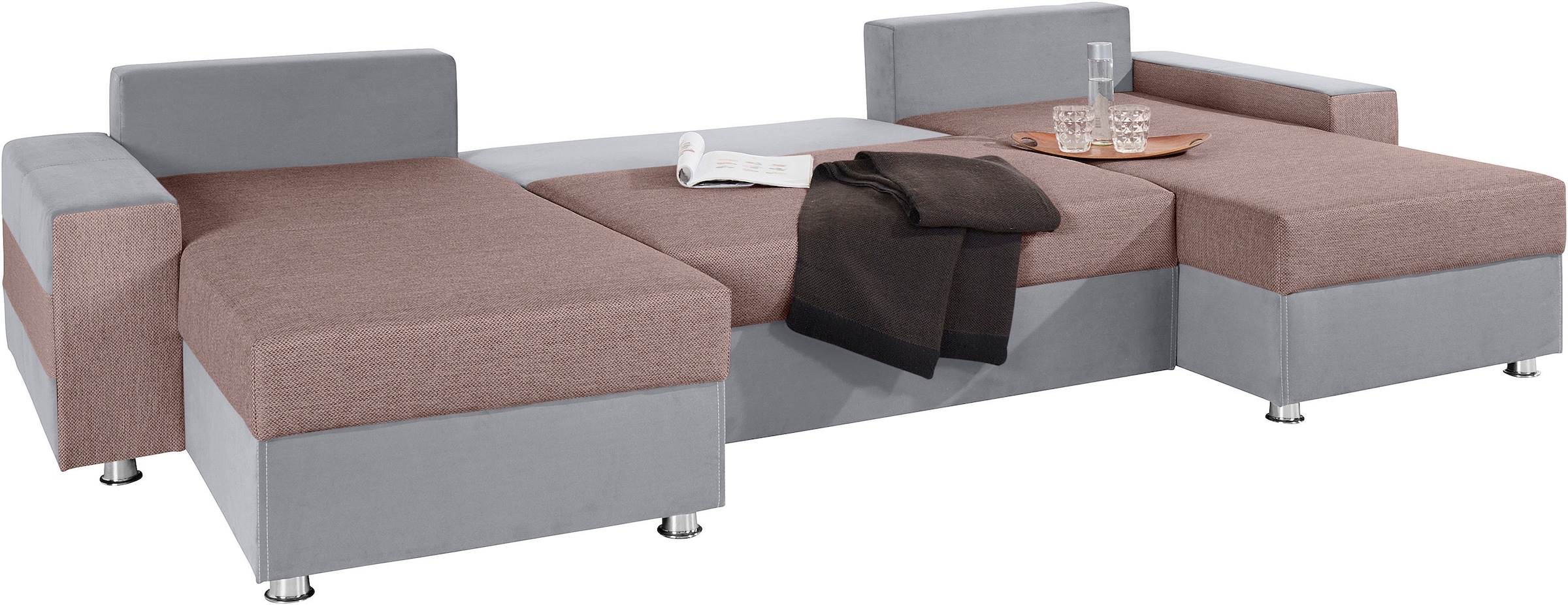 COLLECTION AB Wohnlandschaft »Antalya U-Form« mit Bettkasten und Bettfunktion, 2 Zierkissen inklusive