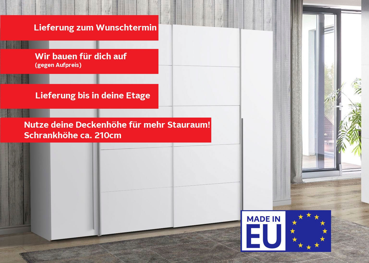 FORTE Armoires à vêtements »Narago, Kombischrank, modernes Design« L/H/P env. 270/210/61 cm, aussi avec équipement premium,  Combinaison de portes coulissantes avec portes latérales battantes, Fabriqué en Europe