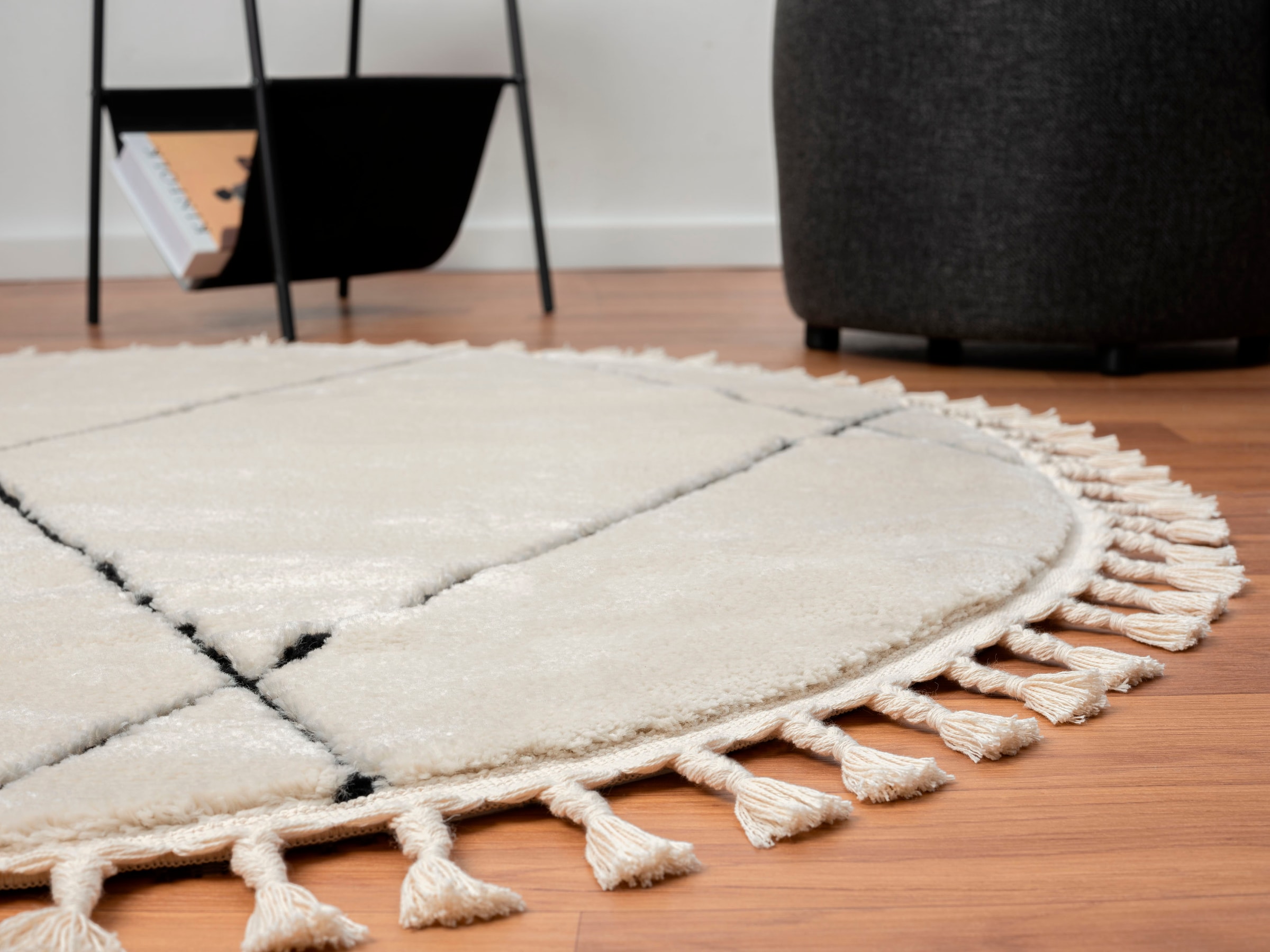 Myflair Möbel & Accessoires Hochflor-Teppich »Moroccan Pattern«, rund, 24 mm Höhe, modern, marokkanisches Design, Rauten Muster, weich, mit Fransen