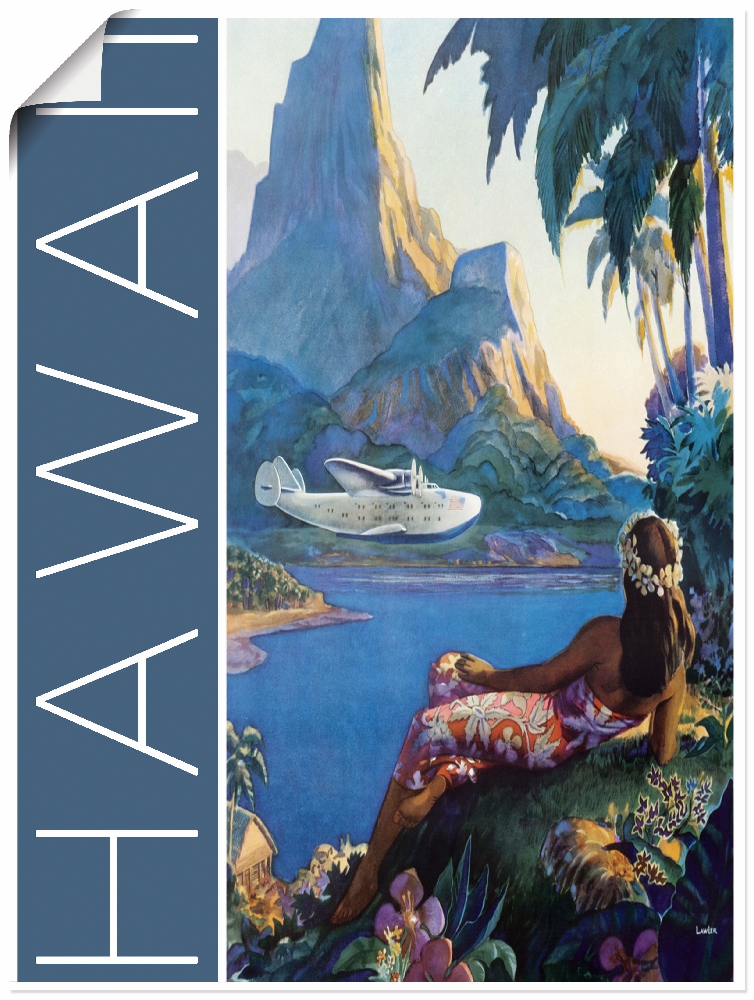 Image of Artland Poster "Hawaii Vintage Reiseplakat" Amerika 1 Stk. tlg. ohne Rahmen