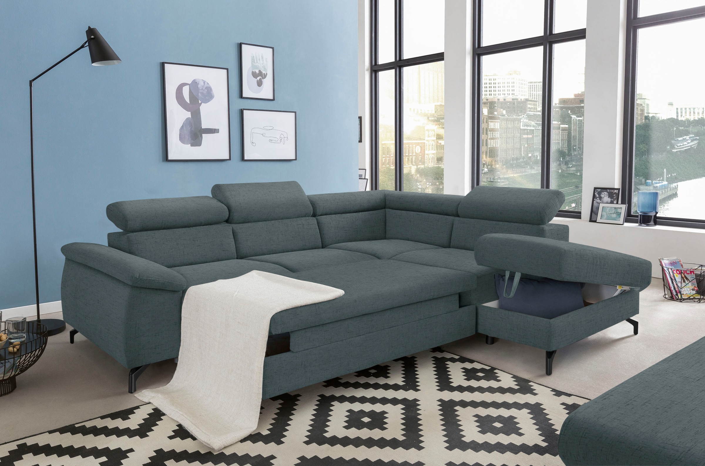 COTTA Ecksofa »Komaris L-Form«, mit Kopfteilverstellung, wahlweise mit Bettfunktion & Bettkasten