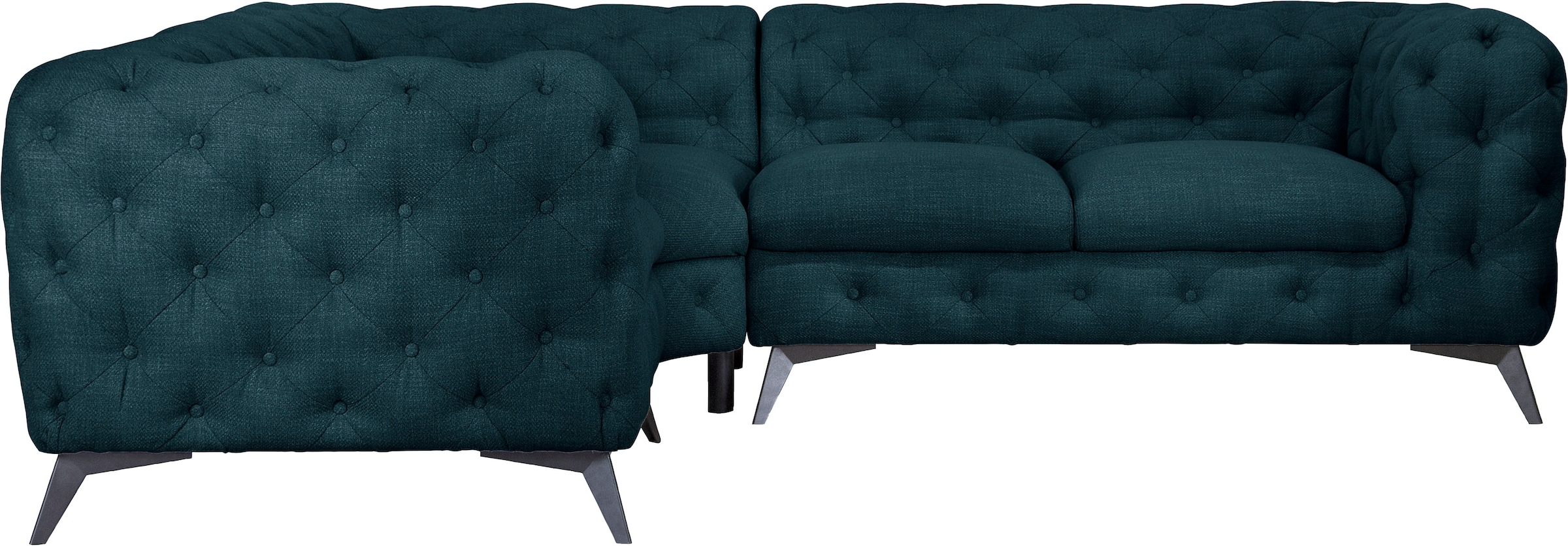 Leonique Chesterfield-Sofa »Ecksofa GLYNIS L-Form mit Wellenunterfederung, Masse B/T/H 264/264/75cm«, aufwändige Knopfheftung, moderne Chesterfield Optik, Fussfarbe wählbar