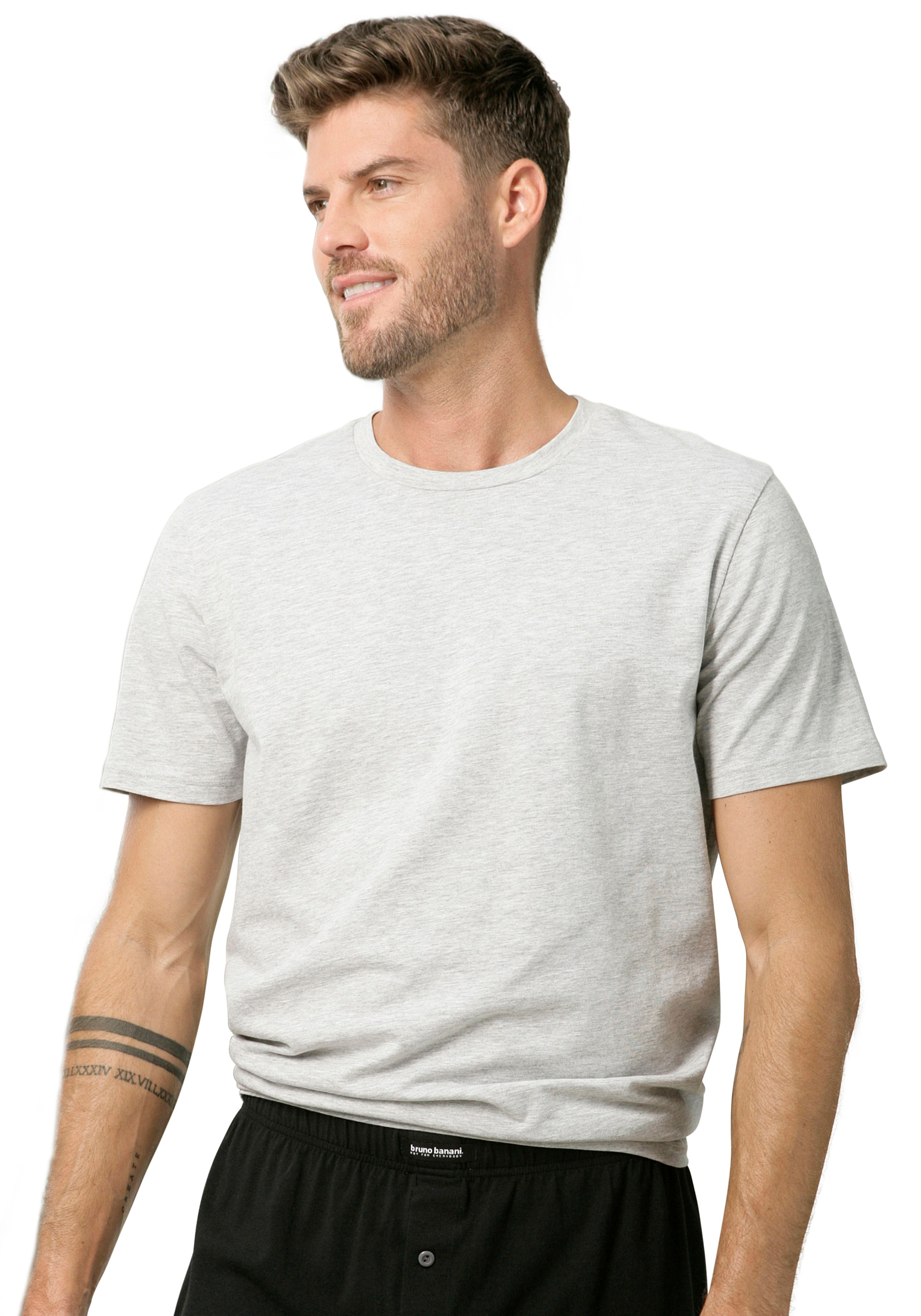 Bruno Banani T-Shirt, (Packung, 3 auf Rundhals-Ausschnitt versandkostenfrei tlg.), mit