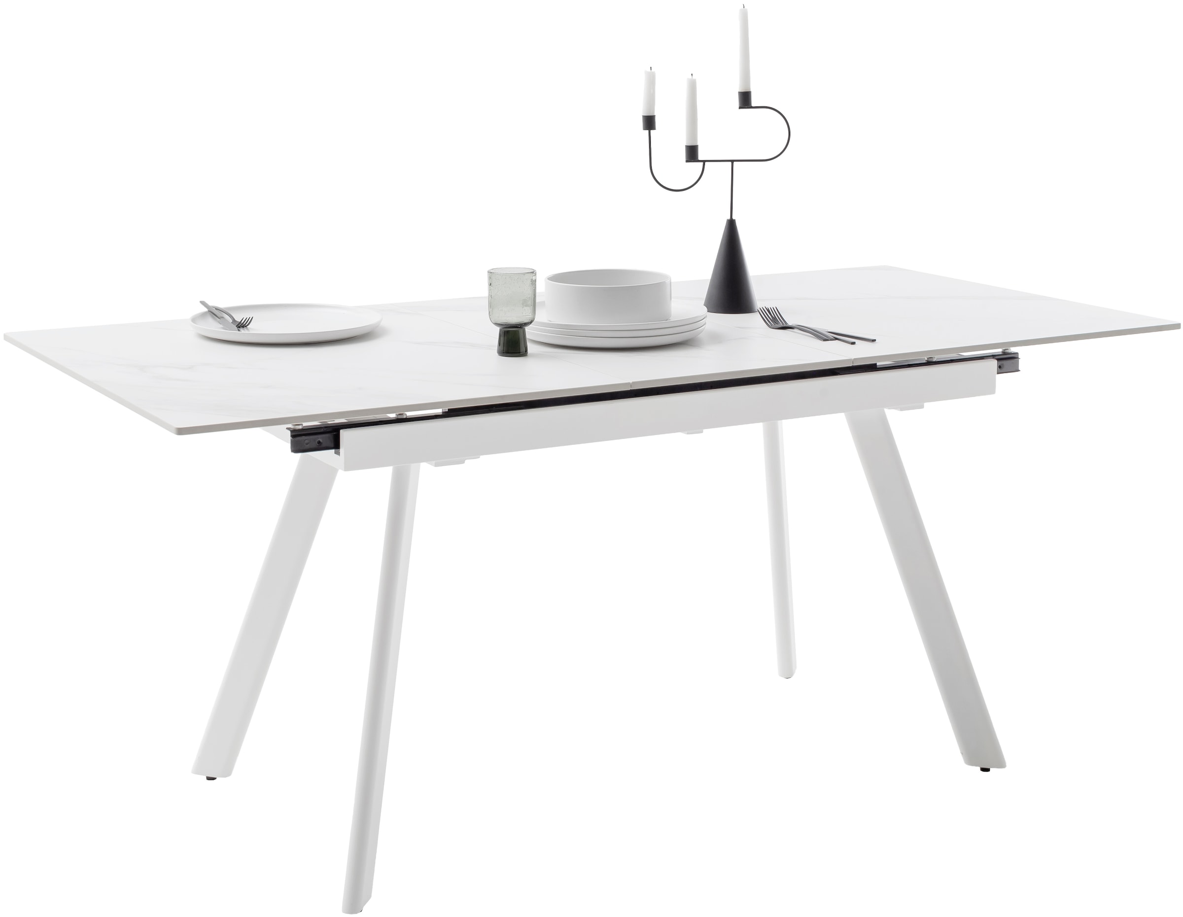 MCA furniture Esstisch »PARENZO Auzugtisch 140-180 cm weiss marmoriert - bis 8 Personen«, (1 St.), Keramik, Metall weiss, Synchronauszug, ausziehbar, 6-8 Personen
