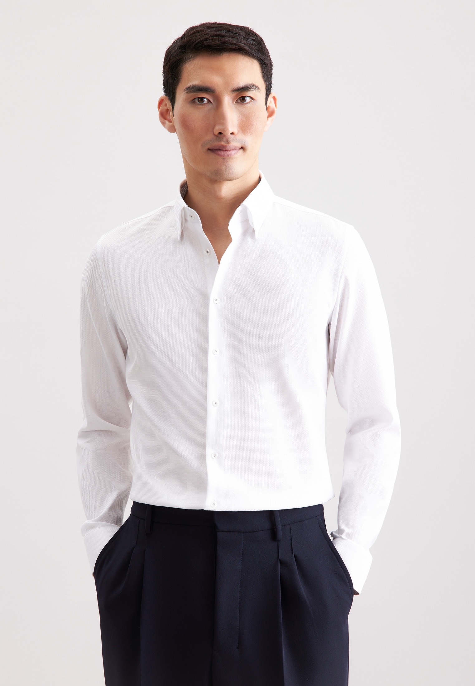 Image of seidensticker Businesshemd "Schwarze Rose" Slim 1/1 Covered-Button-Down-Kragen Struktur