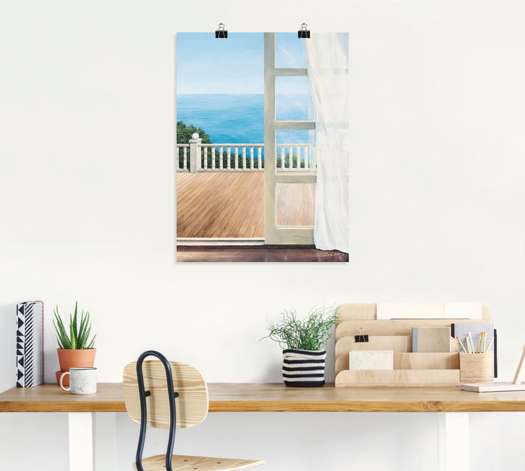 Artland Poster »Veranda mit Meerblick« Fensterblick 1 Stk. tlg. auf Keilrahmen gespannt