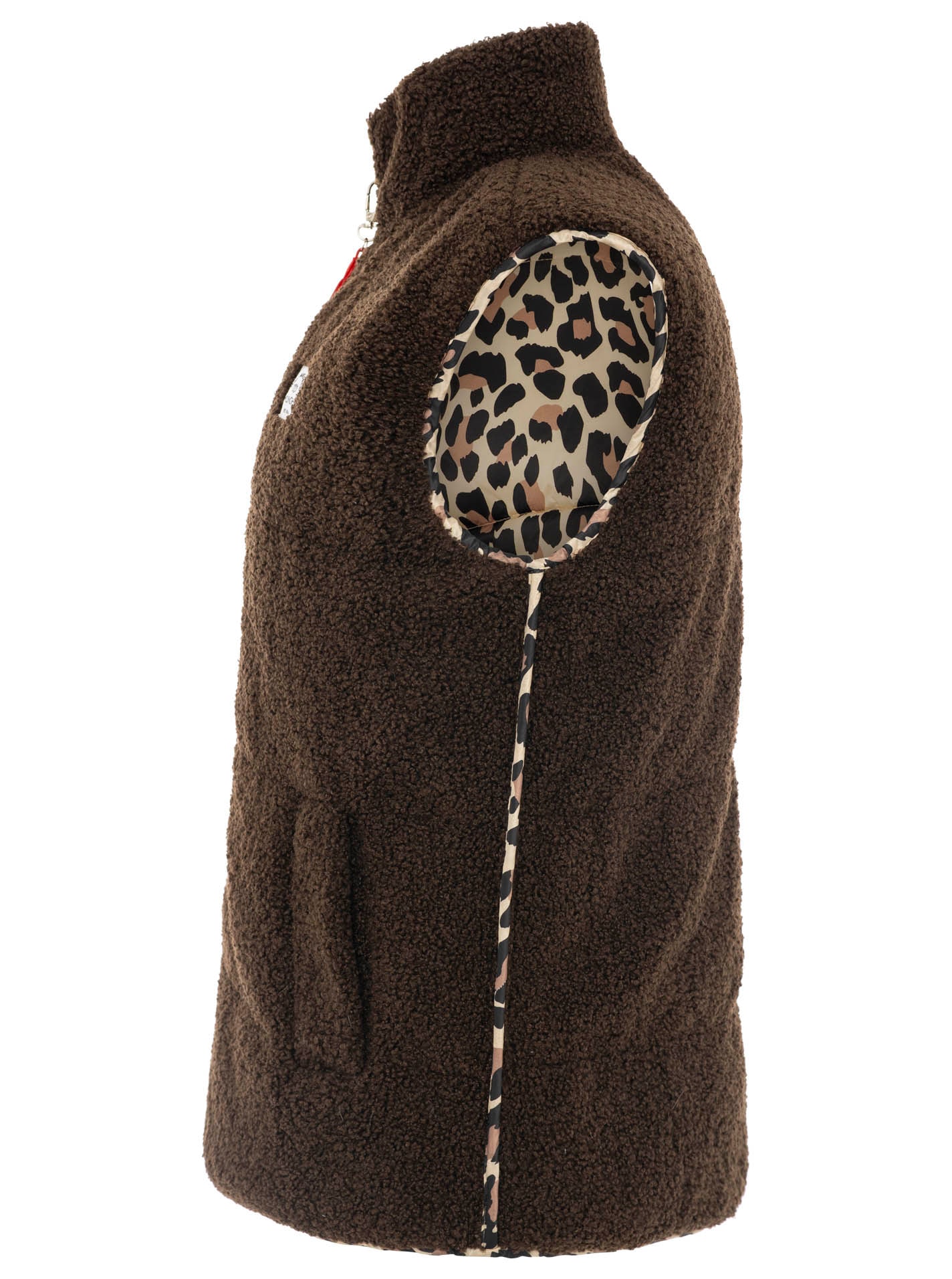 Zwillingsherz Gilet réversible »"Leo Teddy"« réversible, avec fermeture éclair, pendentif cœur, motif léopard, poches latérales