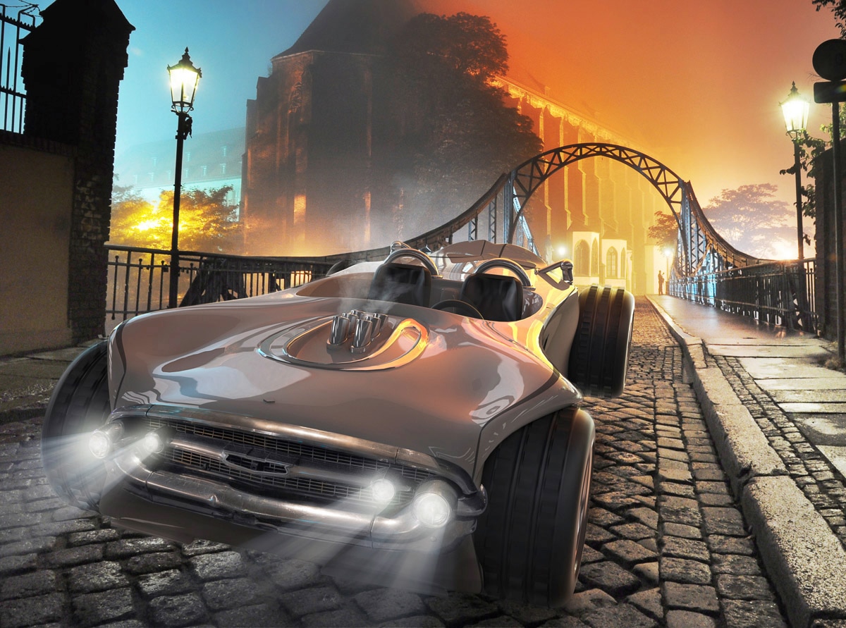 Image of Papermoon Fototapete "RETRO AUTO-ALTSTADT FANTASIE VINTAGE SPORT DESIGN XXL"