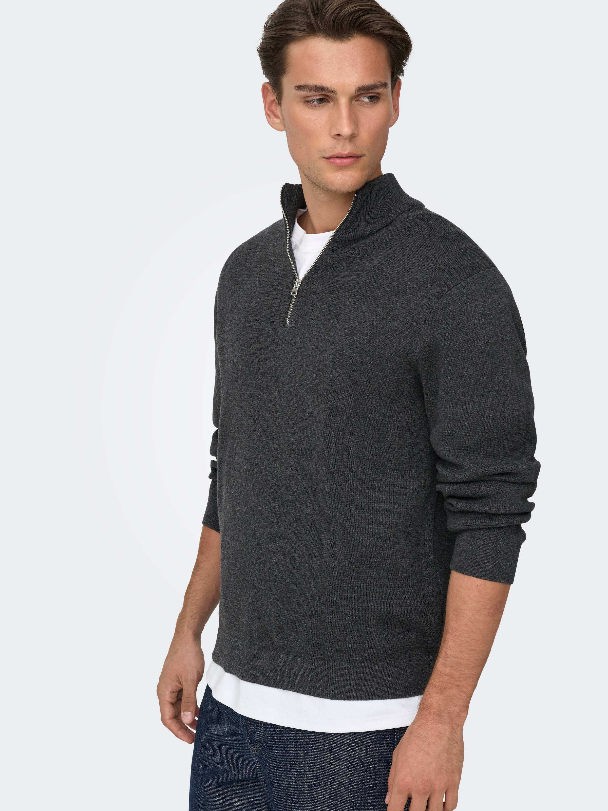 ONLY & SONS Troyer »ONSTING LIFE REG HALF ZIP KNIT NOOS« Baumwolle, regular fit