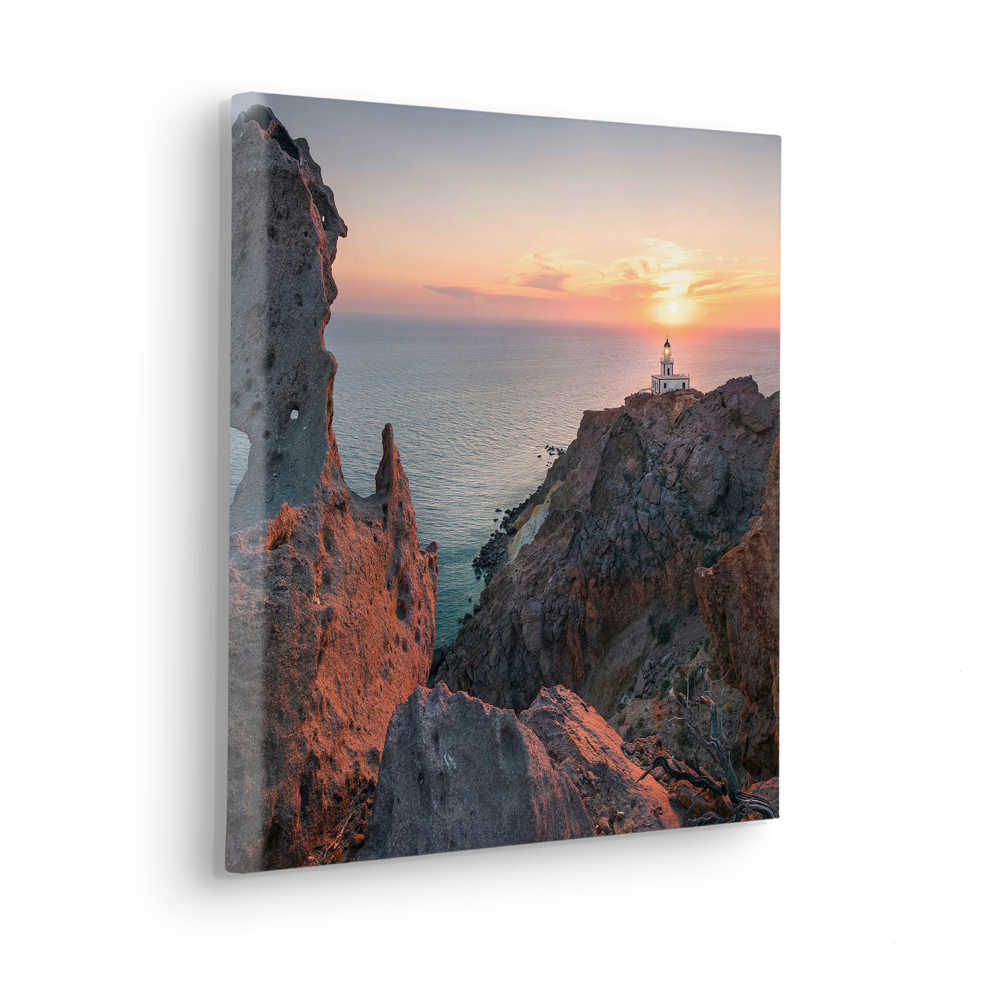 Image of Komar Leinwandbild "Lighthouse - Grösse 40 x 40 cm" Baum Berge Blumen Blätter Foto Jahreszeiten Landschaft Meer Natur Palmen Strand Packung, 1 Stk. tlg. Keilrahmenbild mi Echtholzrahmen