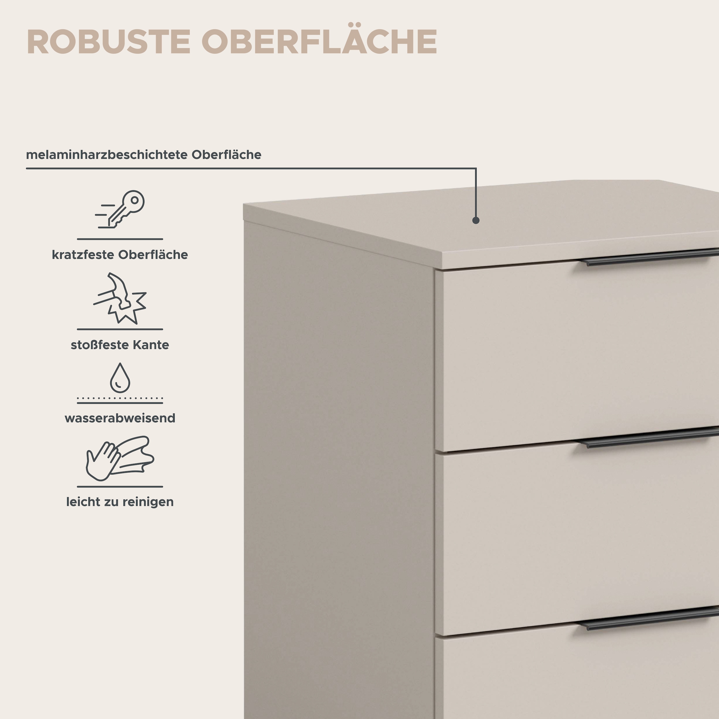 Home affaire Table de nuit »Skarde 2 Nachttische, jeweils Breite: 45 cm« Set, Sie bekommen 2  Nachttische im Set, 2 cuis tlg. Skarde, 2er Set Nachtkommoden, 3 Schubkästen, kashmir