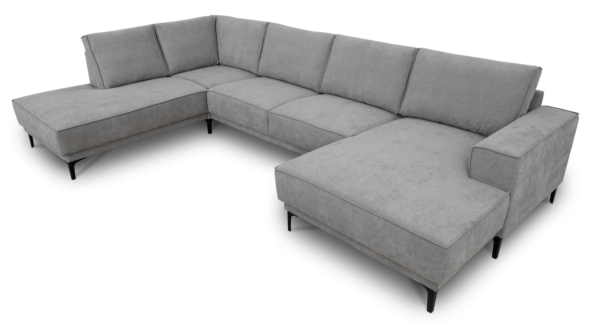 PLACES OF STYLE Wohnlandschaft »XXL Sofa Oland, Struktur, Flachgewebe, Luxus-Microfaser, Boucle« U-Form, 345 cm, Wellenunterfederung, Skandi-Design, Metallfüsse