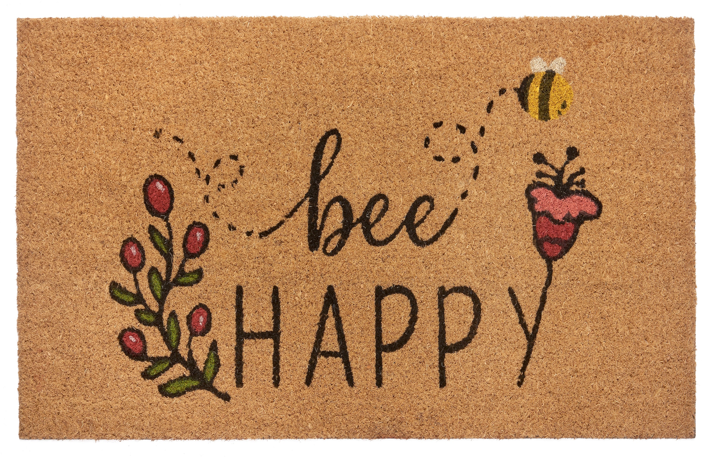 Fussmatte »Bee Happy«, rechteckig, Kokos, Schmutzfangmatte, Outdoor, Rutschfest,...