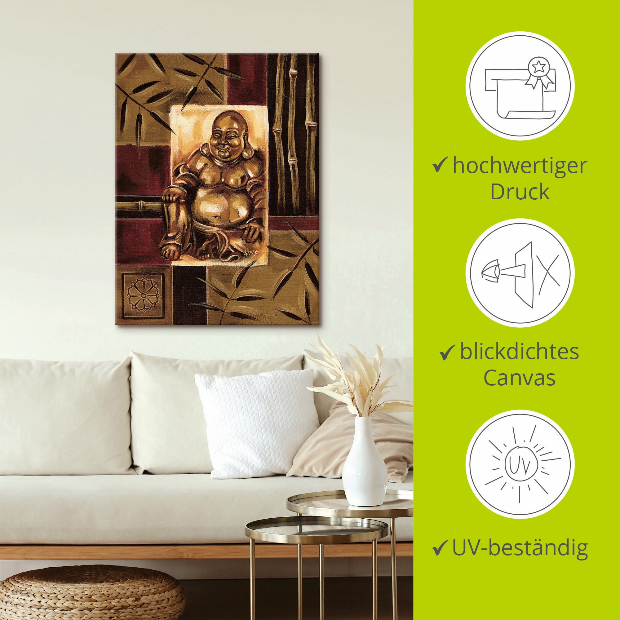 Artland Wandbild »Lachender Buddha«, Religion, (1 St.), als Leinwandbild, Poster in verschied. Grössen