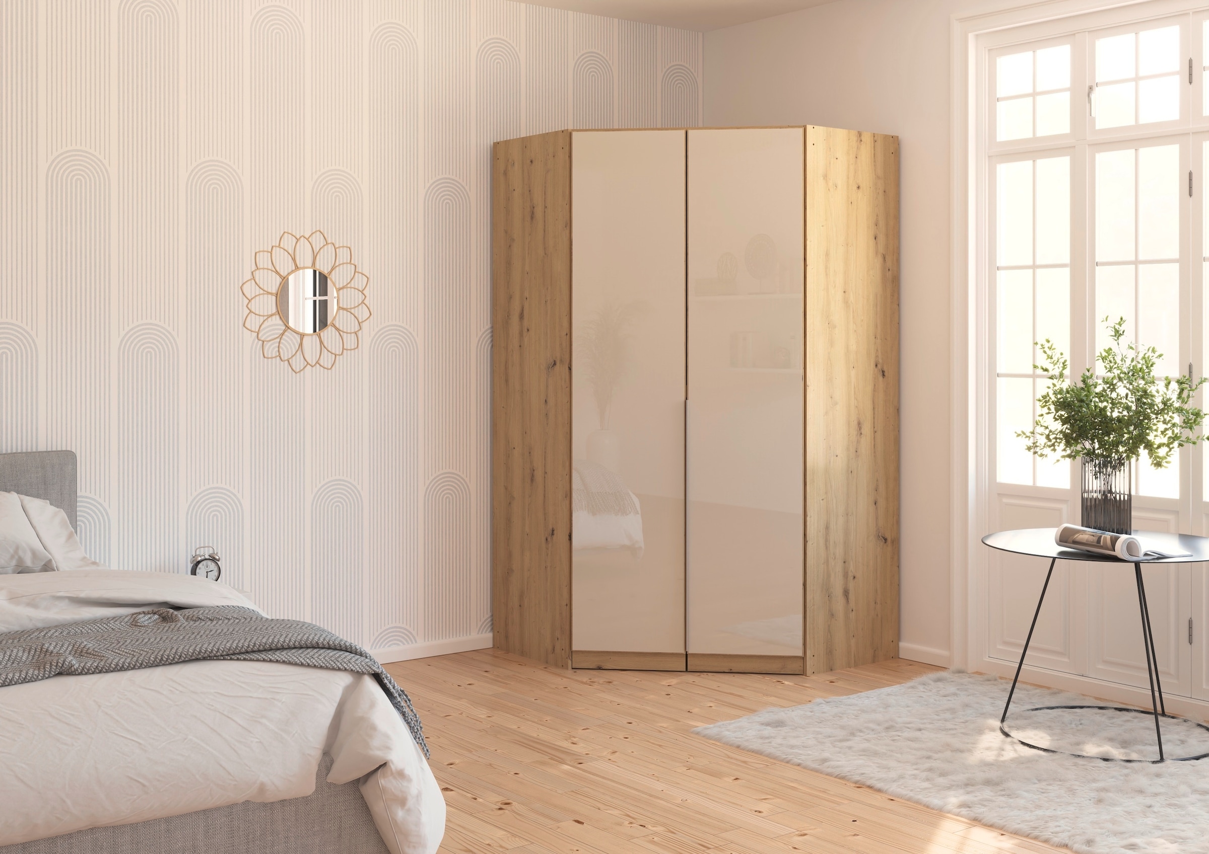 GOODproduct Kleiderschrank »Eckschrank Mehrzweckschrank Ankleide Schlafzimmer Garderobe AGORDO« Kaschmir, voll ausgestattet mit viel Stauraum MADE IN GERMANY