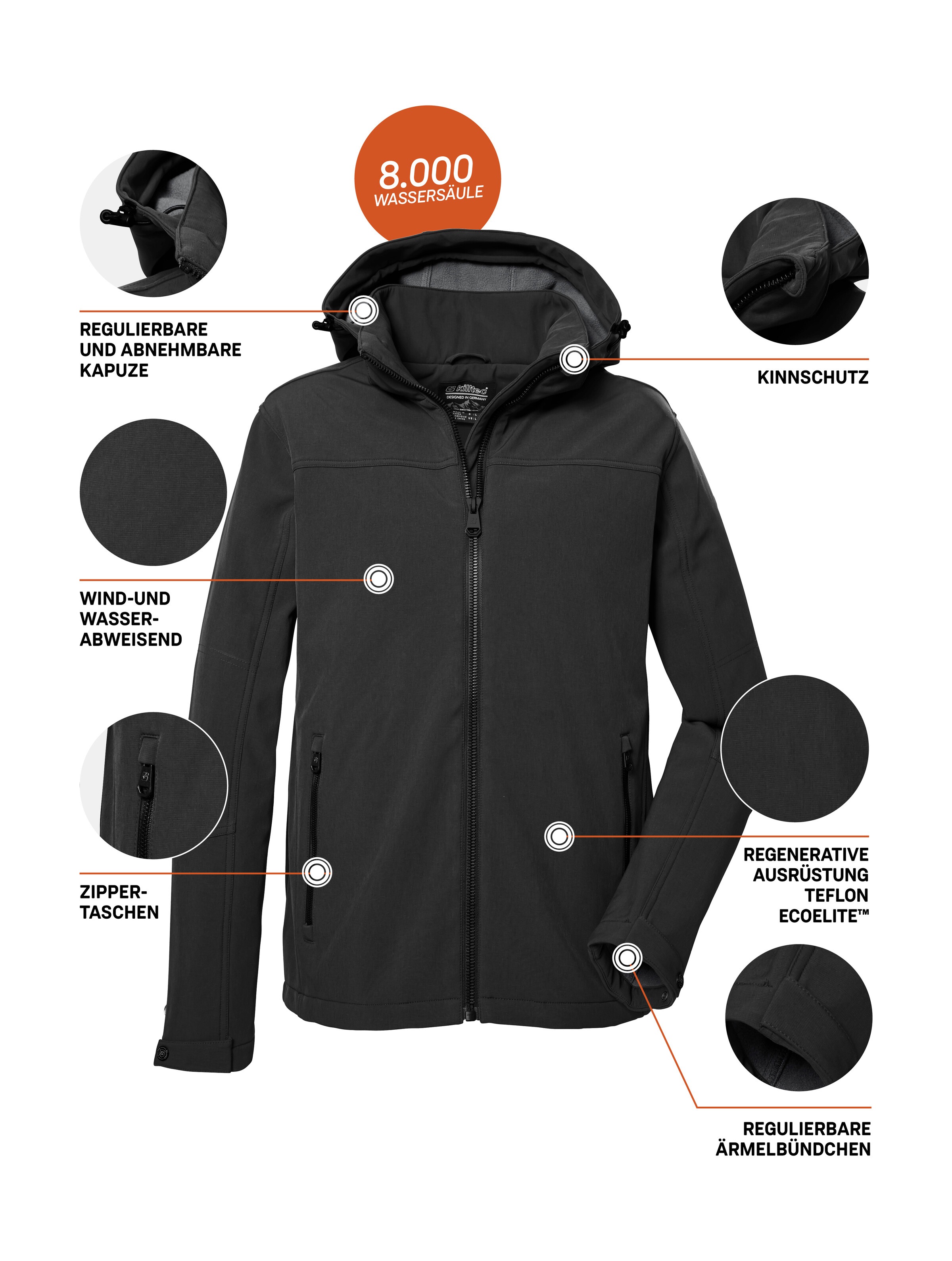 Killtec Veste softshell »Herren Softshelljacke« Wasserabweisende Softshelljacke mit Fleece, abnehmbarer Kapuze