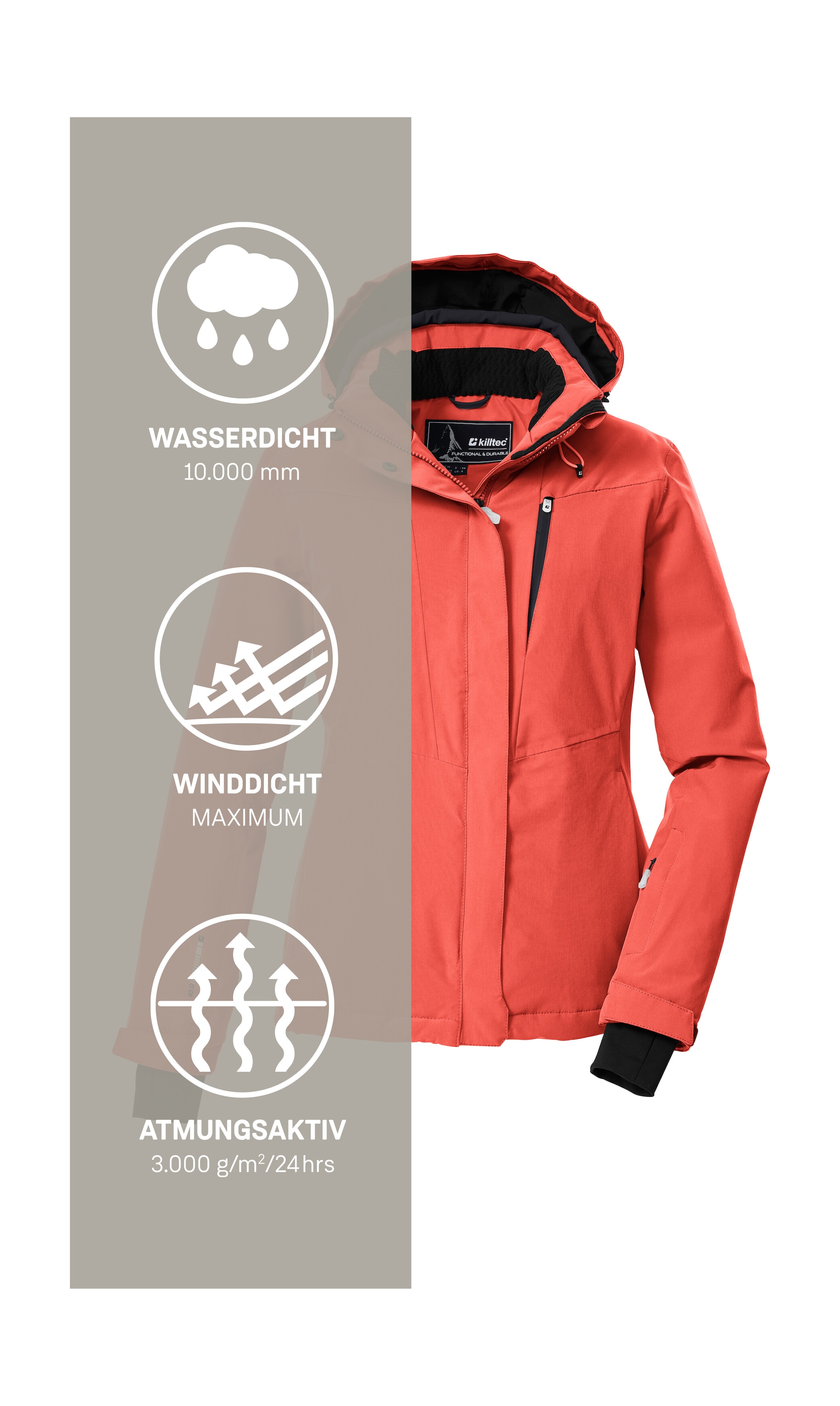 Killtec Skijacke »KSW 25 WMN SKI JCKT« Atmungsaktive, wasserdichte Skijacke mit abnehmbarer Kapuze