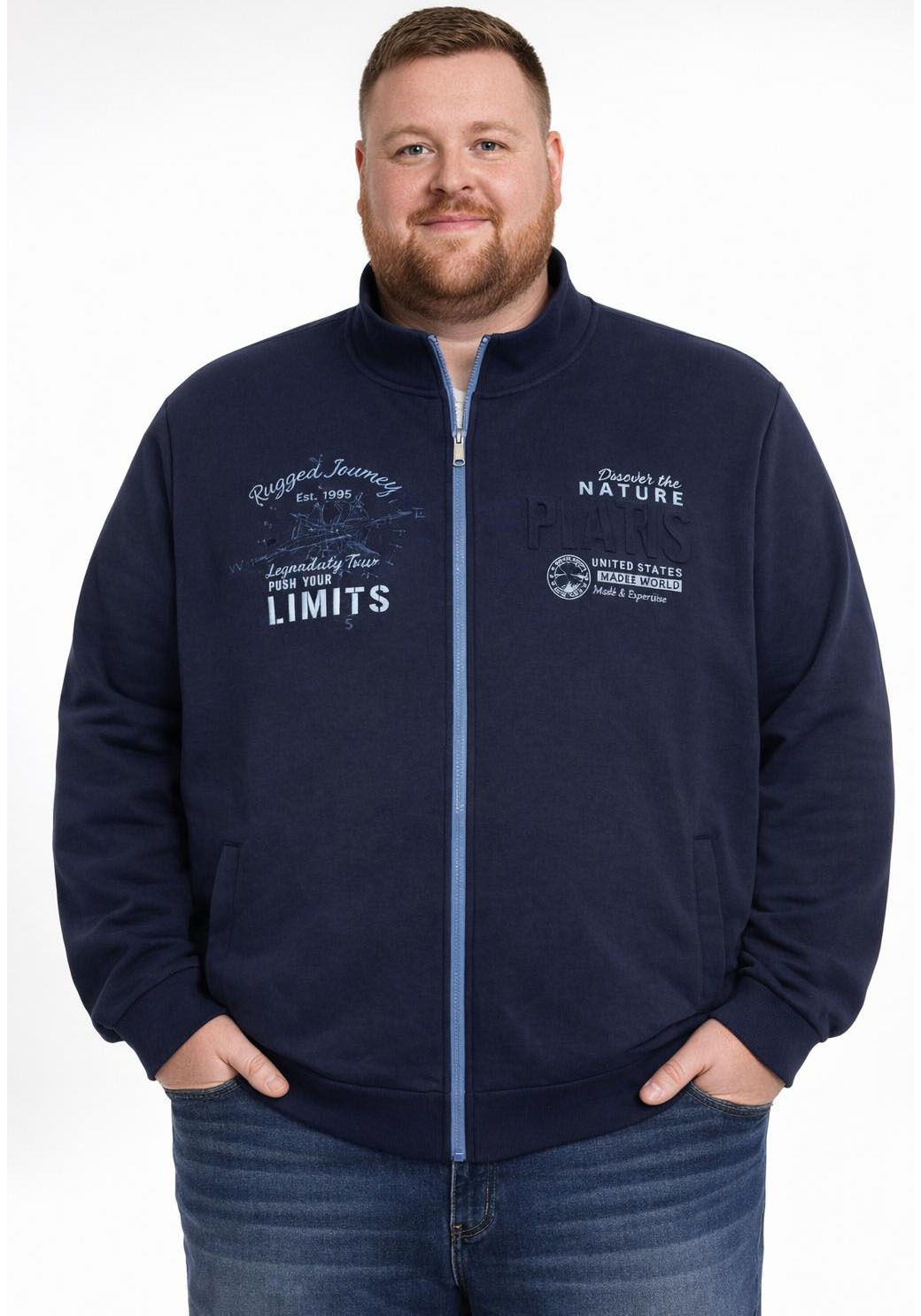Image of Mans World Plus Sweatjacke aus angerauter Sweatware, Regular Fit, Langarm-Design