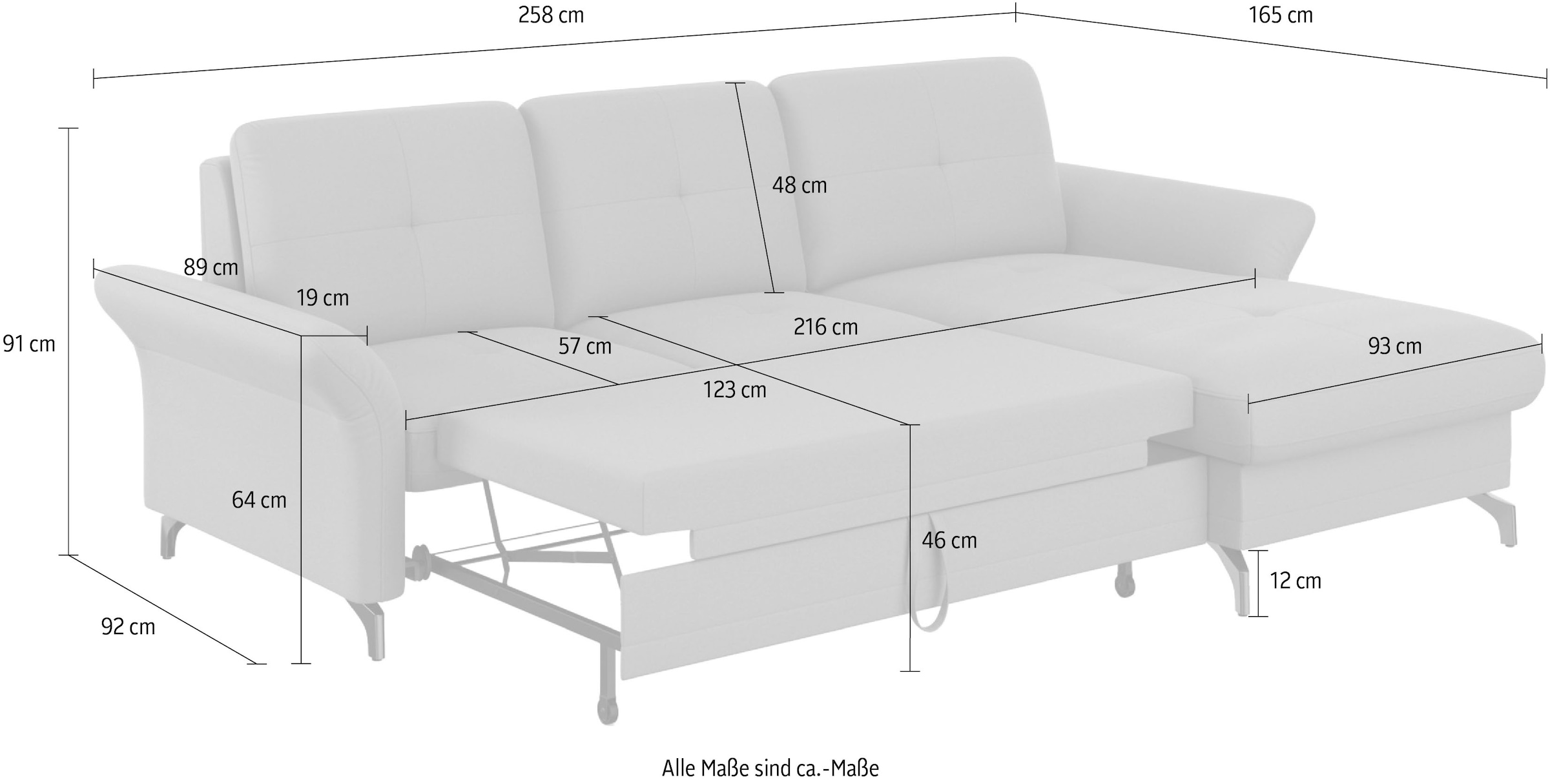 Places of Style Ecksofa »Calando L-Form«, wahlweise mit Bettfunktion, Bettkasten und Armteilfunktion