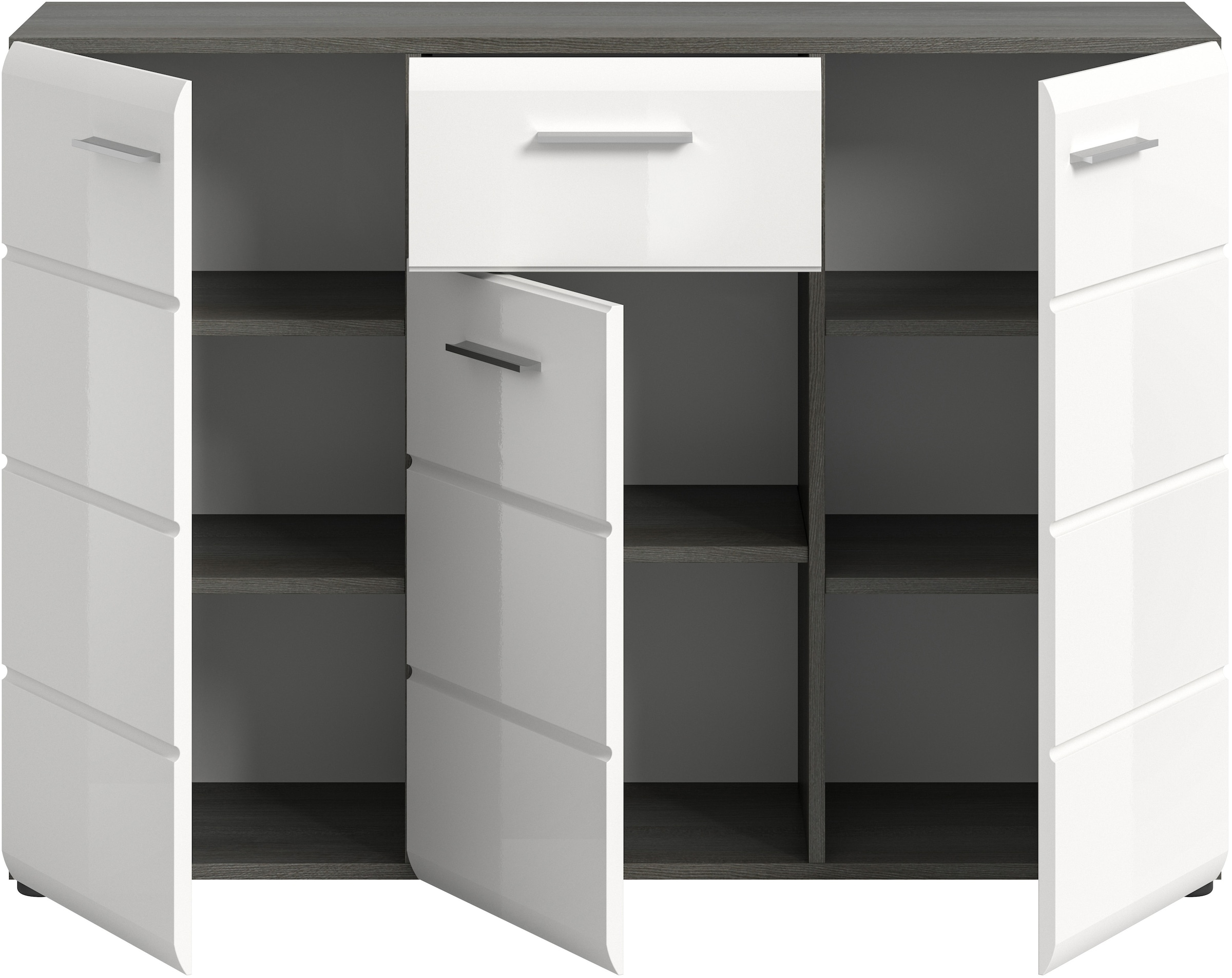 INOSIGN Sideboard »Rumba, Breite 120cm, in Rauchsilberfarben Nachbildung/Weiss Hochglanz«, Kommode, Sideboard, Schrank