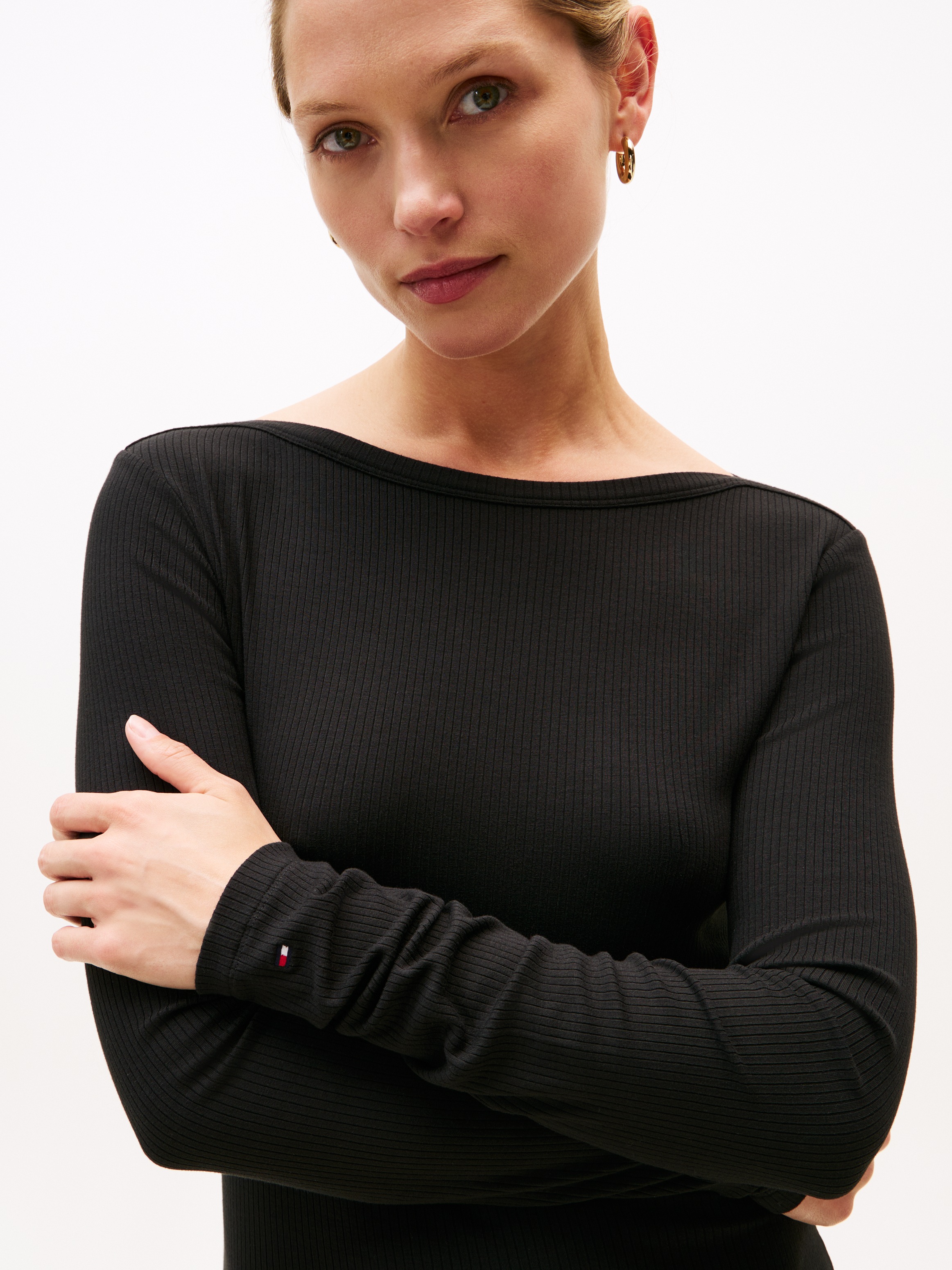 Tommy Hilfiger A-Linien-Kleid »5X2 RIB FLARE MIDI DRESS LS«, in gerippter Struktur und mit ausgestellter Form